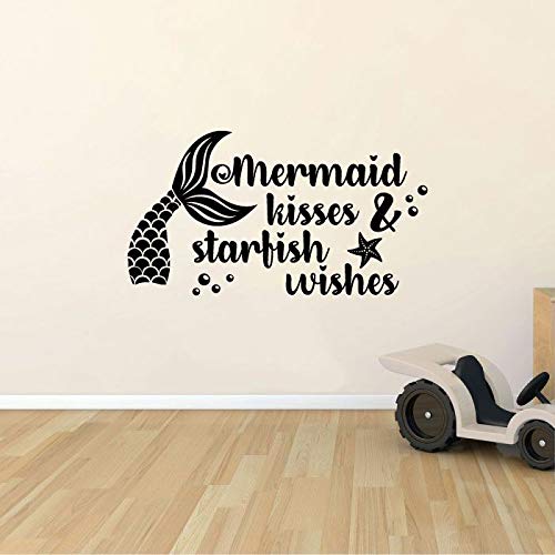 Mermaid Kisses Starfish Wishes - 20x20 Inch Vinyl Wall Art Sticker Decal for Home, Kids Room, Nursery, Girls & Boys Décor | Perfect for Bedroom, Playroom & Baby Shower Gifts