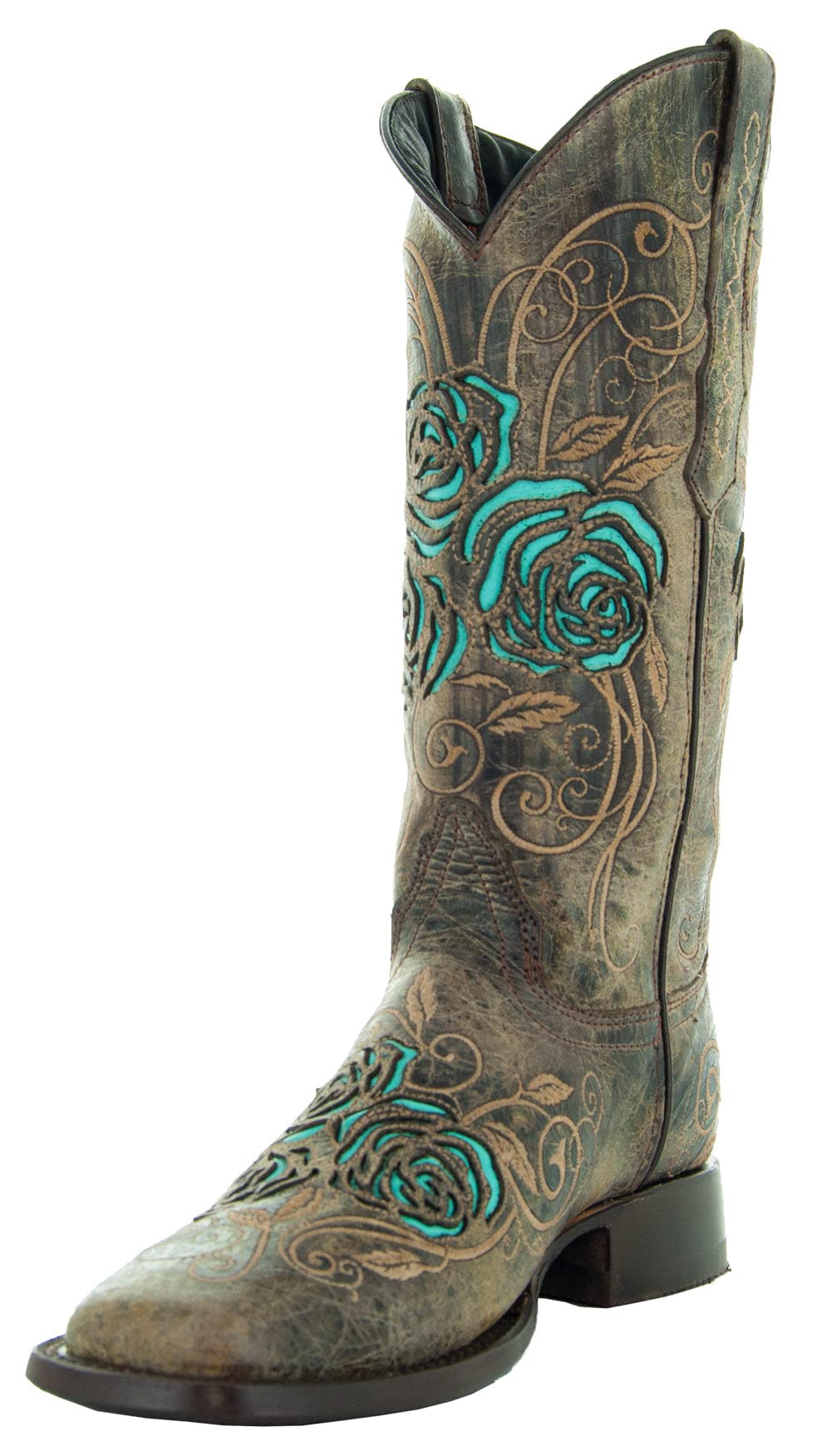 Soto Boots Turquoise Rose Country Cowgirl Boots for Women - Western Style Ankle Boots with Floral Embroidery (M50032) - Perfect for Line Dancing, Rodeos & Country Music Festivals