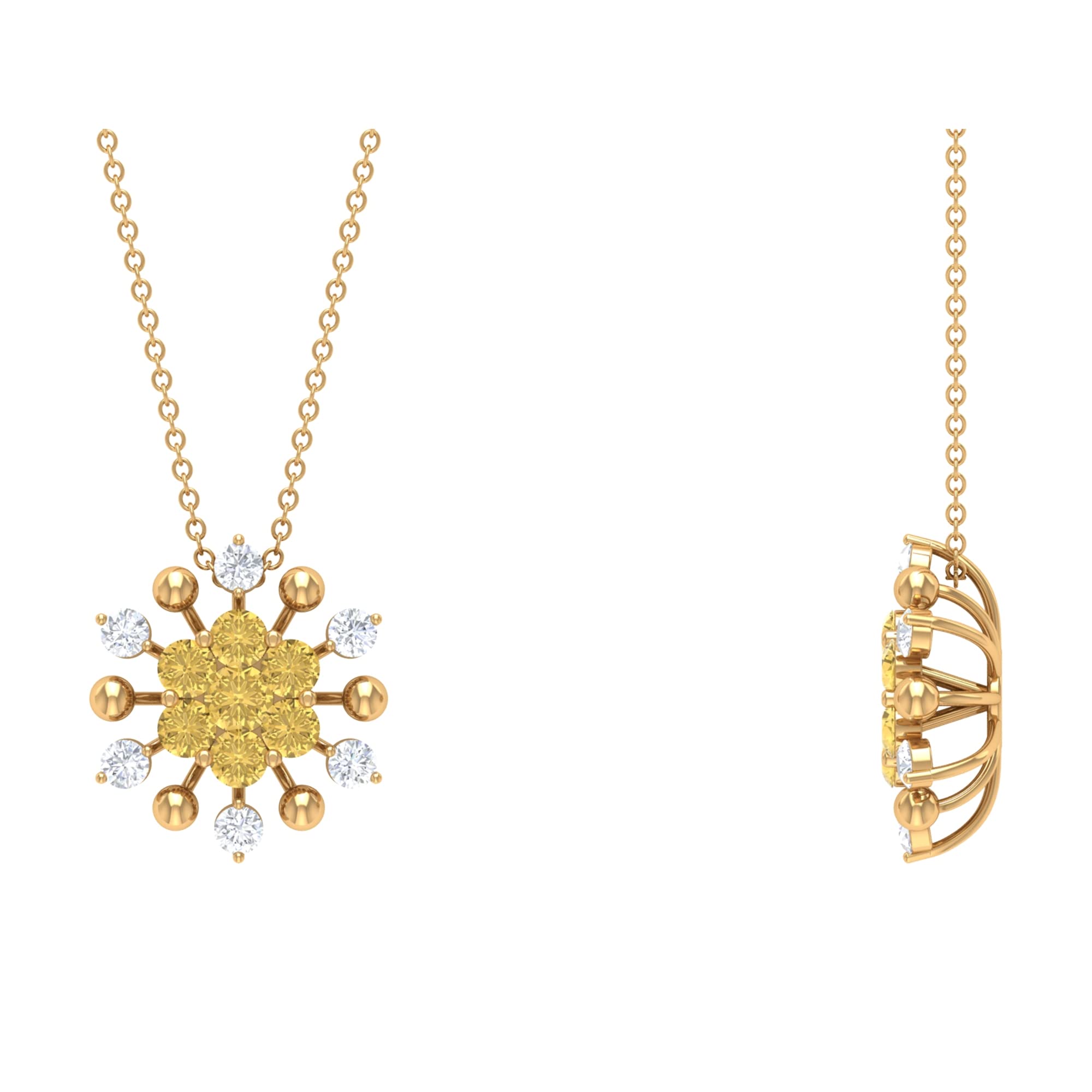 1.25 CT Citrine and Moissanite Floral Pendant Necklace for Women - 14K Solid Gold Statement Jewelry, November Birthstone Gift, Elegant Cluster Pendant for Party, Wedding & Everyday Wear