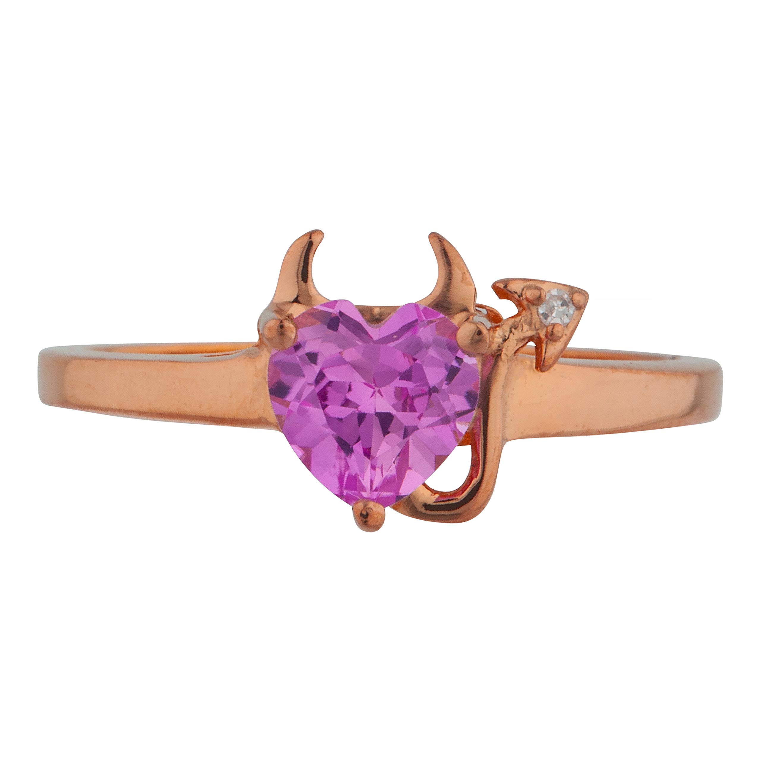 14K Gold Pink Sapphire & Diamond Heart Ring for Women - Elegant Devil Heart Design, Perfect for Valentine's Day, Anniversary & Romantic Gifts
