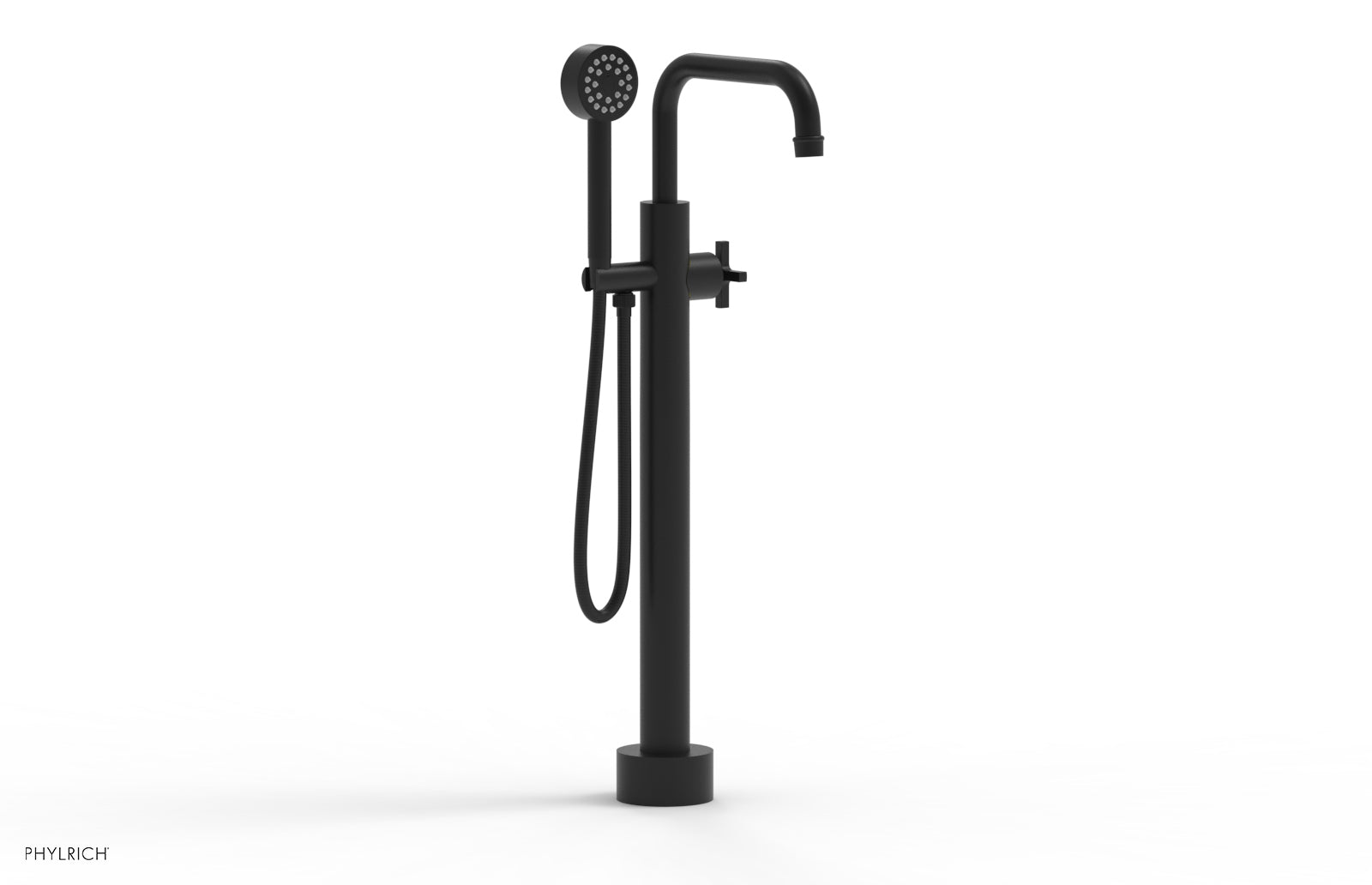 HEX MODERN Low Floor Mount Tub Filler with Cross Handle & Hand Shower - Model 501 54 03 - Perfect for Contemporary Bathroom Renovations and Spa-Like Shower Experiences