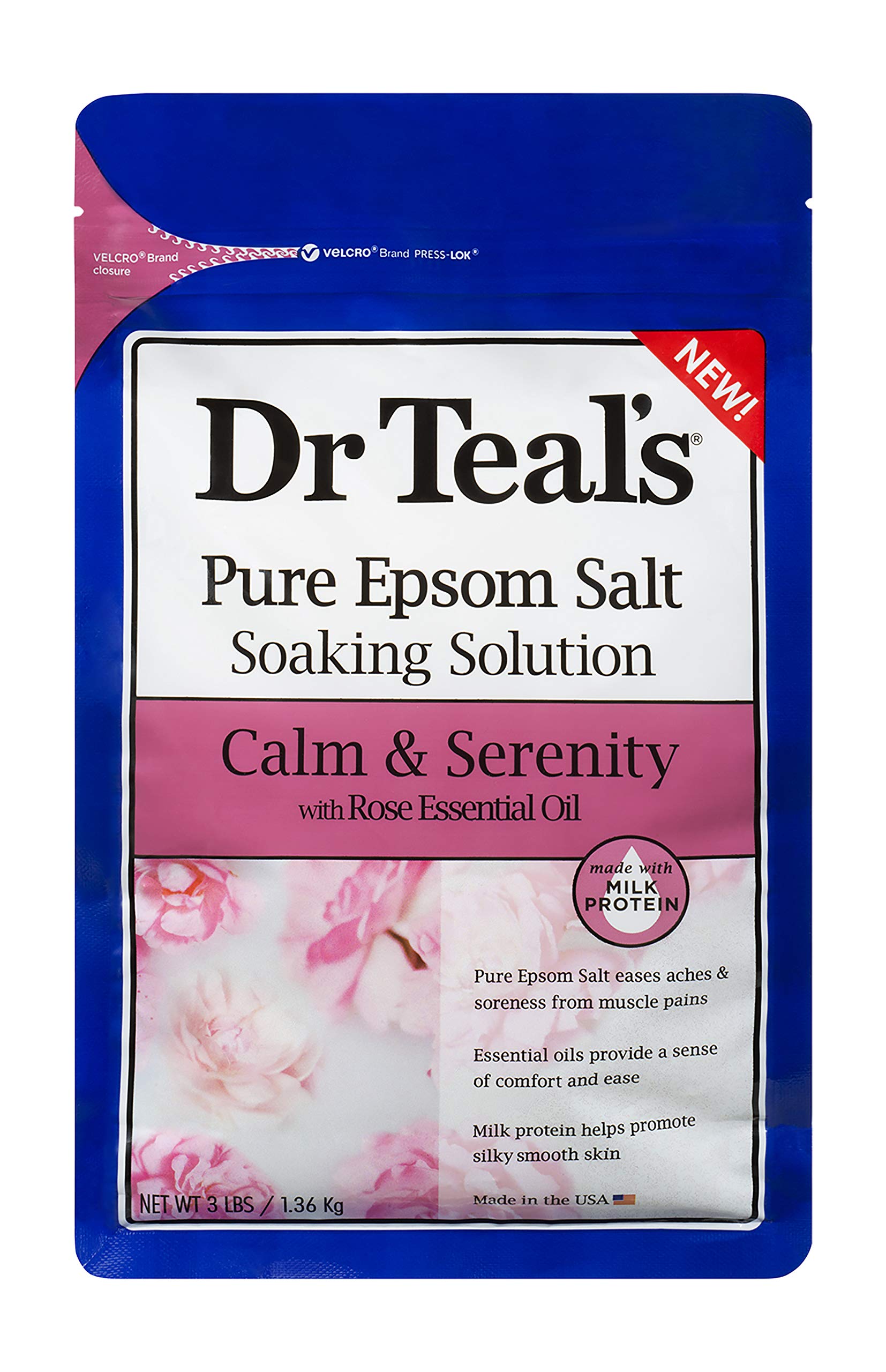 Dr Teal's Calm & Serenity Rose Essential Oil Bundle - Pure Epsom Salt Soaking Solution (3 lbs) & Foaming Bath (34 fl oz) with Milk Protein | Relaxing Bath Soak for Stress Relief & Better Sleep