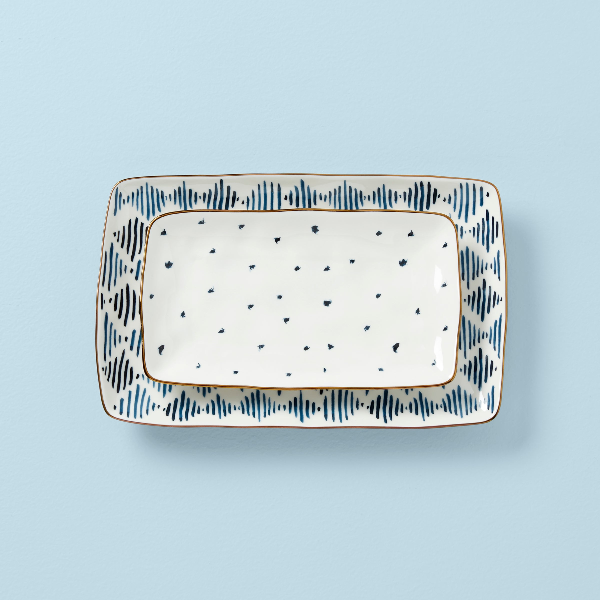 Blue Bay 2-Piece Nesting Platter Set - Elegant Serving Dishes for Parties, Entertaining & Home Decor | Durable Porcelain Appetizer & Dessert Trays