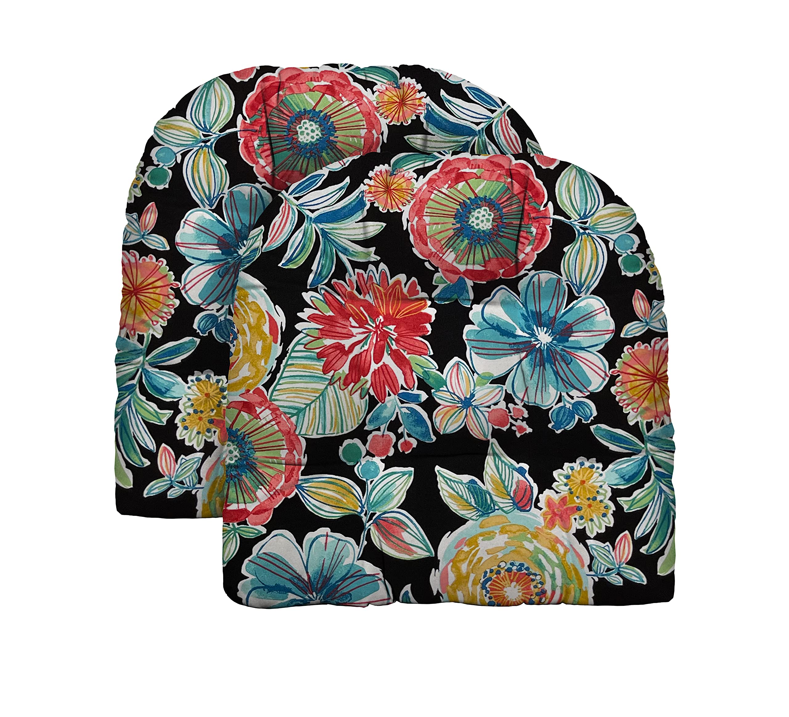 RSH DECOR: Tufted U-Shape Wicker Seat Cushions Set of 2 | 22” x 22” Outdoor Chair Cushions | Waterproof & Fade-Resistant Spun Fabric | Patio Furniture Cushions for Garden, Deck, Poolside (Colsen Noir)