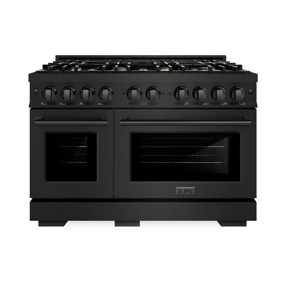 ZLINE 48-Inch 6.7 cu. ft. Black Stainless Steel Dual Fuel Range with 8 Brass Burners - Professional Double Oven Gas Stove for Home Kitchen Cooking, Baking & Entertaining (HDRB BR 48)
