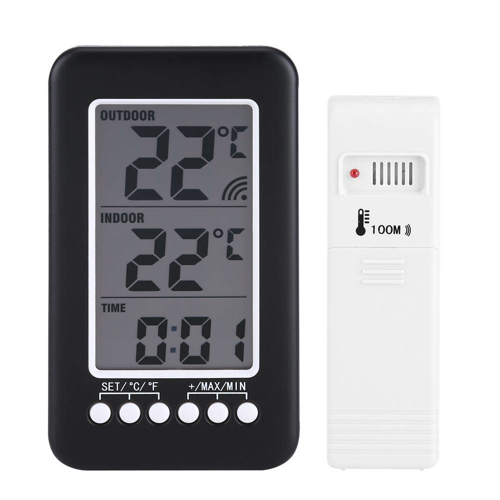 Jadpes Wireless Digital Thermometer with LCD Display - Indoor/Outdoor Temperature & Humidity Monitor, Hygrometer, Clock - Perfect for Home, Office, Nursery, Greenhouse, and Weather Monitoring