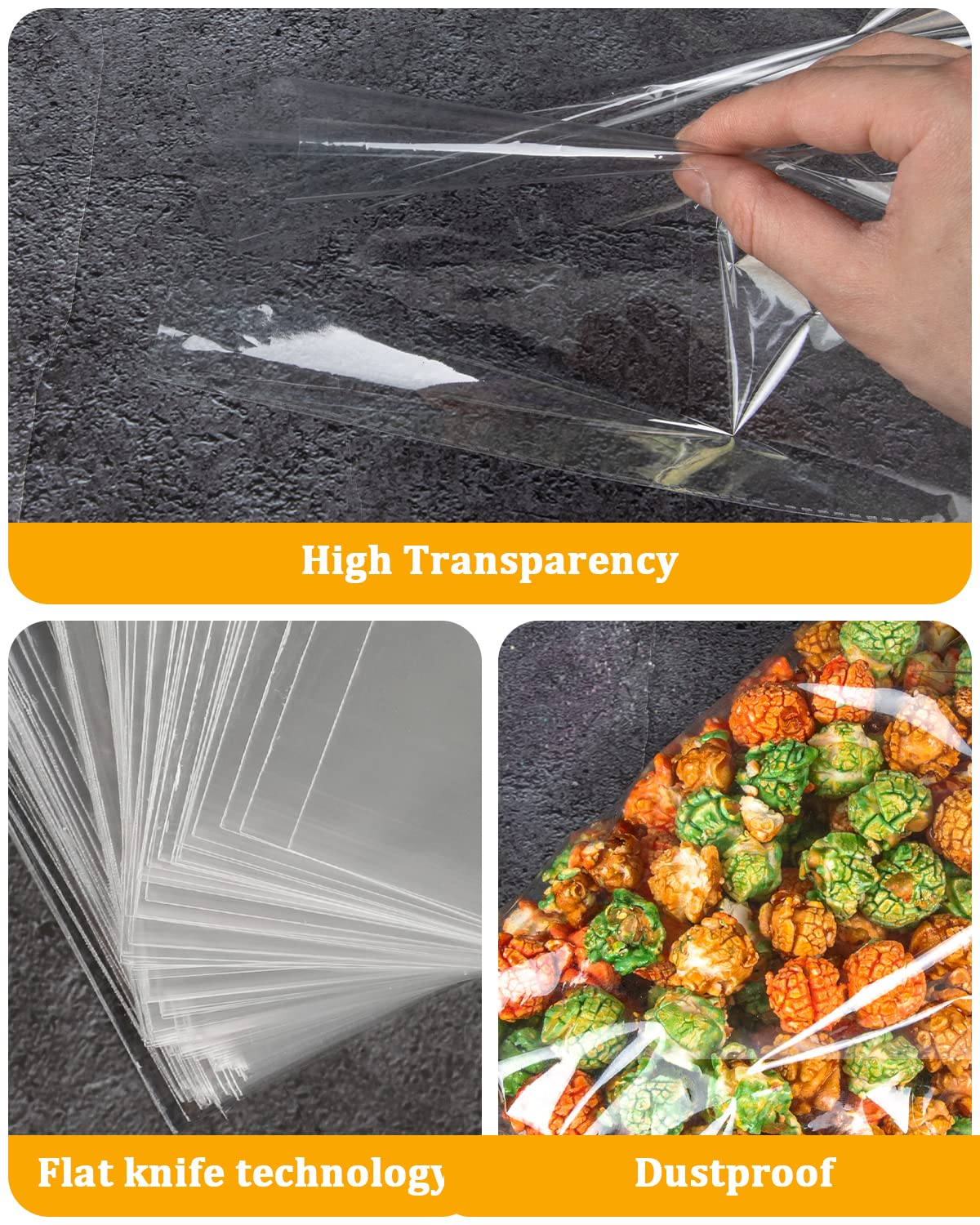 100pcs Clear Cellophane Gift Bags 10x14 Inches with Ties - Large Plastic Goodie Bags for Cookies, Candy, Party Favors & Treats - Perfect for Birthday, Wedding, Baby Shower & Holiday Packaging