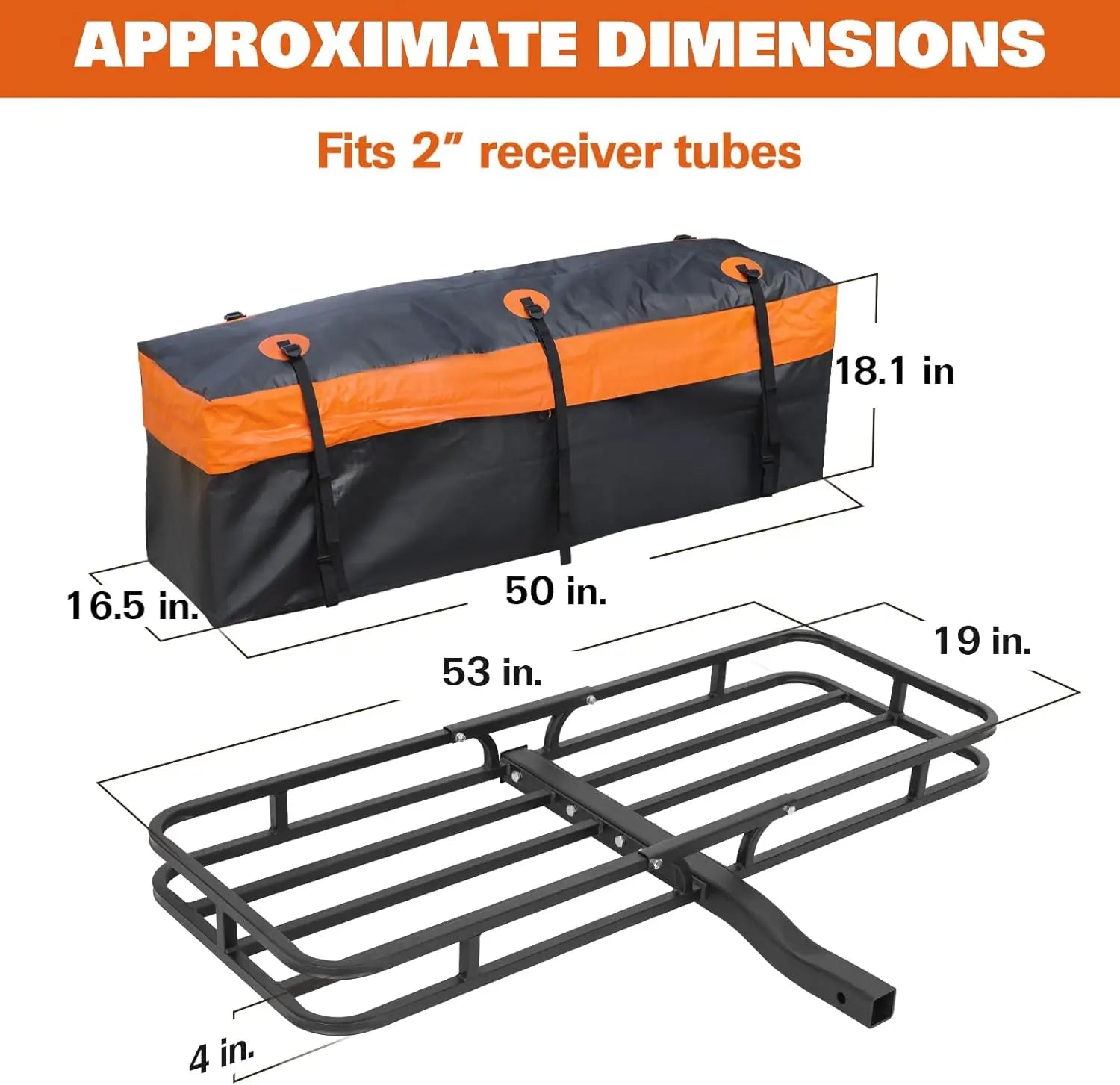 WEIZE 53x19 Inches Heavy Duty Hitch Cargo Carrier for SUV & Truck - 500LB Capacity with Waterproof Bag, Cargo Net, Tie Down Straps & Tightener - Powder Coated Steel for Durability - Easy Installation for Camping, Road Trips & Outdoor Adventures