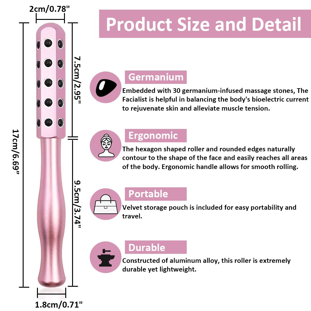 Aohcae Germanium Stone Facial Roller Massager - Anti-Aging Face, Eye, Chin & Neck Massage Tool for Wrinkle Reduction & Skin Tightening | Perfect for Daily Skincare Routine & Spa-Like Relaxation at Home (Purple)