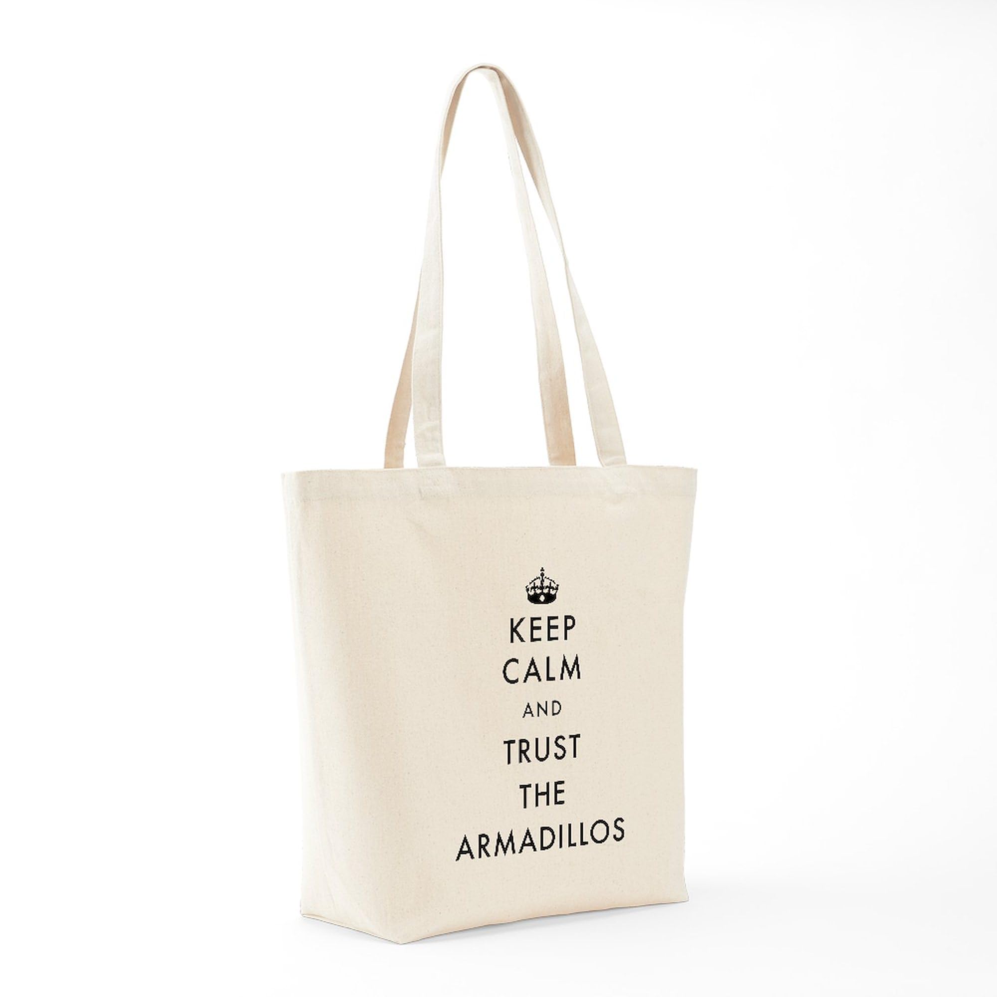 Keep Calm And Trust The Armadillos Natural Canvas Tote Bag - Eco-Friendly Reusable Grocery Shopping Bag for Women & Men - Perfect for Groceries, Beach, Work & Daily Use