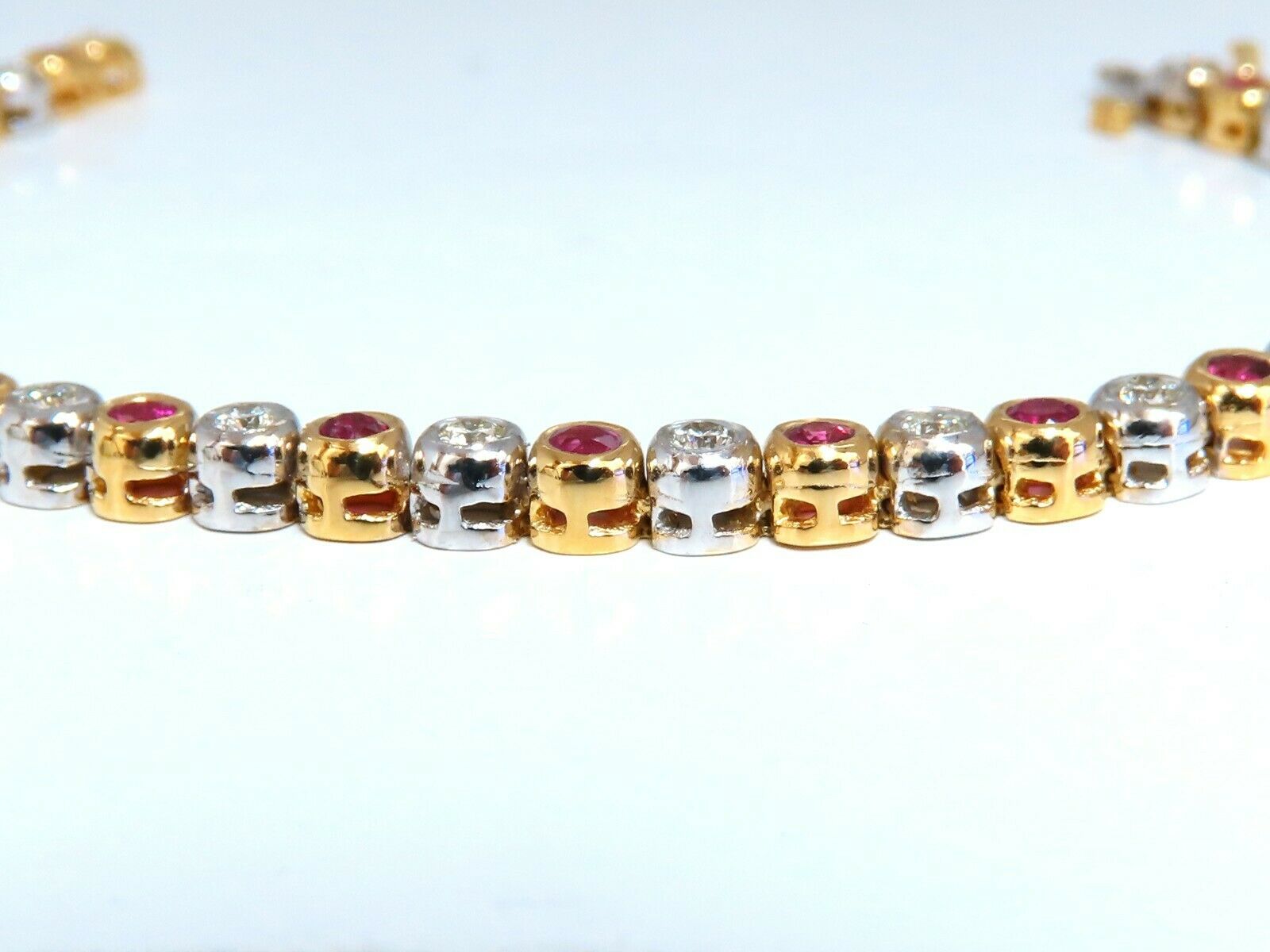 3.84ct Natural Ruby & Diamond Tennis Bracelet in Two-Tone Gold - Elegant Jewelry for Weddings, Parties & Special Occasions