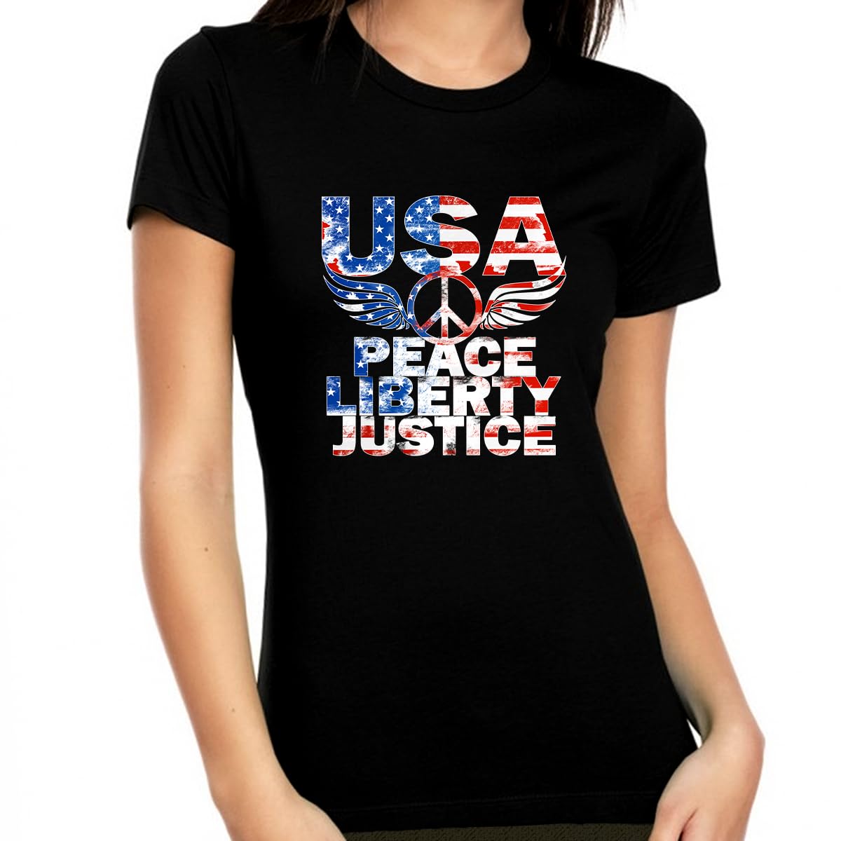 4th of July Shirts for Women - Patriotic American Flag T-Shirts | Liberty & Justice Design | USA Independence Day Apparel for BBQ, Parties & Festivals