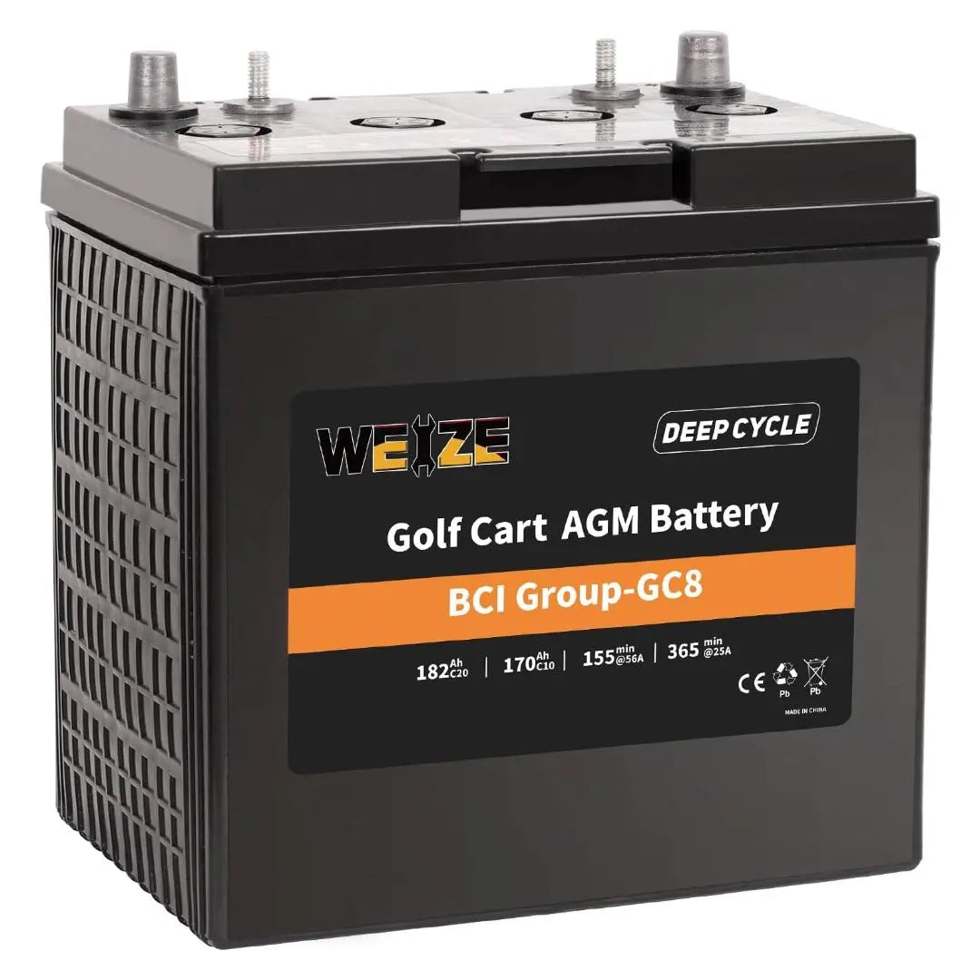 WEIZE 8V 182AH BCI Group GC8 AGM Deep Cycle Battery for Golf Carts, Electric Vehicles & Solar Power Storage - Durable & Maintenance-Free Power Solution