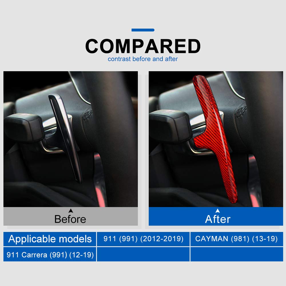 Carbon Fiber Steering Wheel Paddles Shifters for Porsche 911 Carrera 991 (2012-2019) & Cayman (2013-2019) - Red Extended Shifter Trim Cover Accessories - Enhance Driving Performance & Racing Experience
