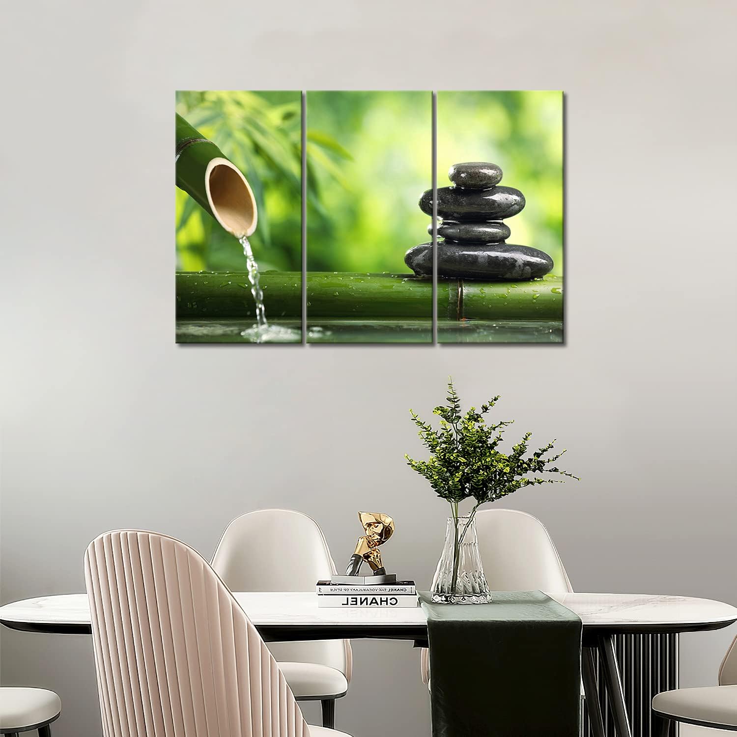 Zen Wall Art Green Spa Still Life with Bamboo Canvas Painting - Modern Botanical Print for Home & Office Decor - Stretched Wooden Frame Ready to Hang - Perfect for Living Room, Bedroom, Spa or Meditation Space