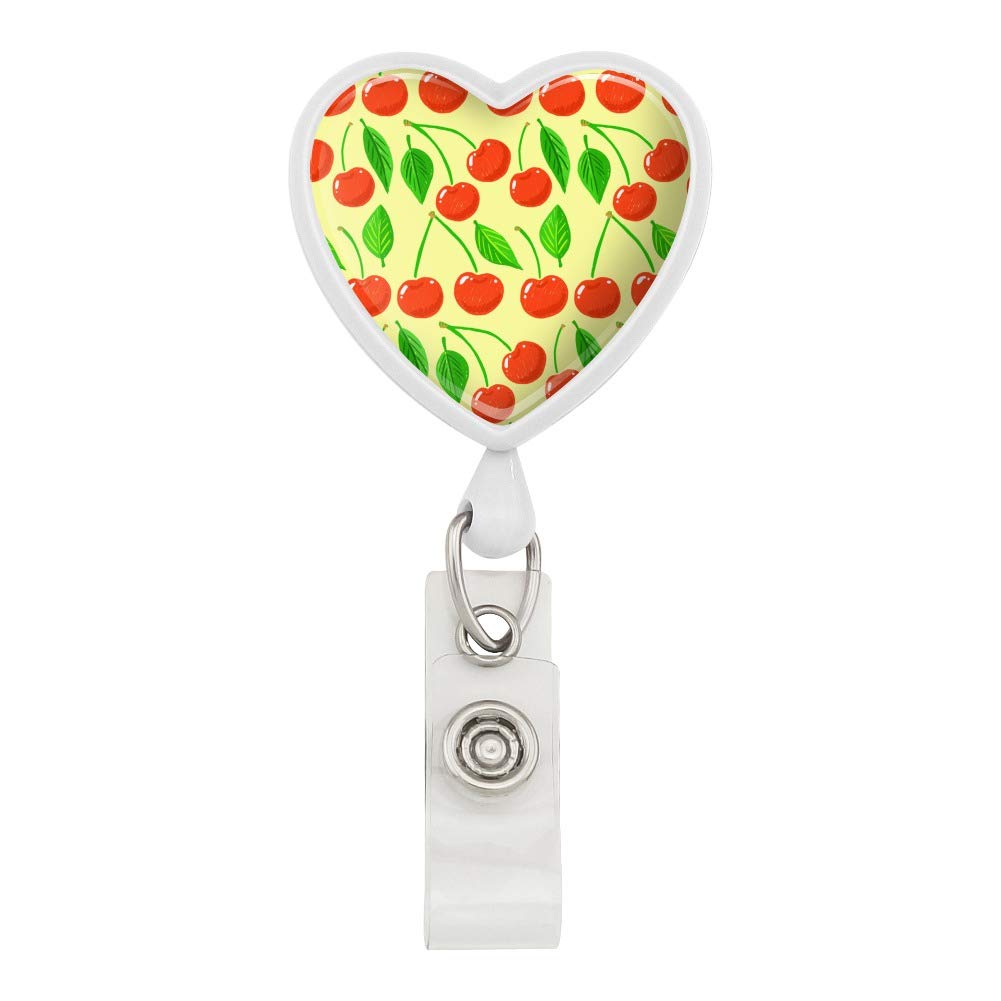 Cute Cherry Pattern Sketchy Heart Lanyard Retractable Reel Badge ID Card Holder - Stylish & Durable for Work, School, Events, and Conventions