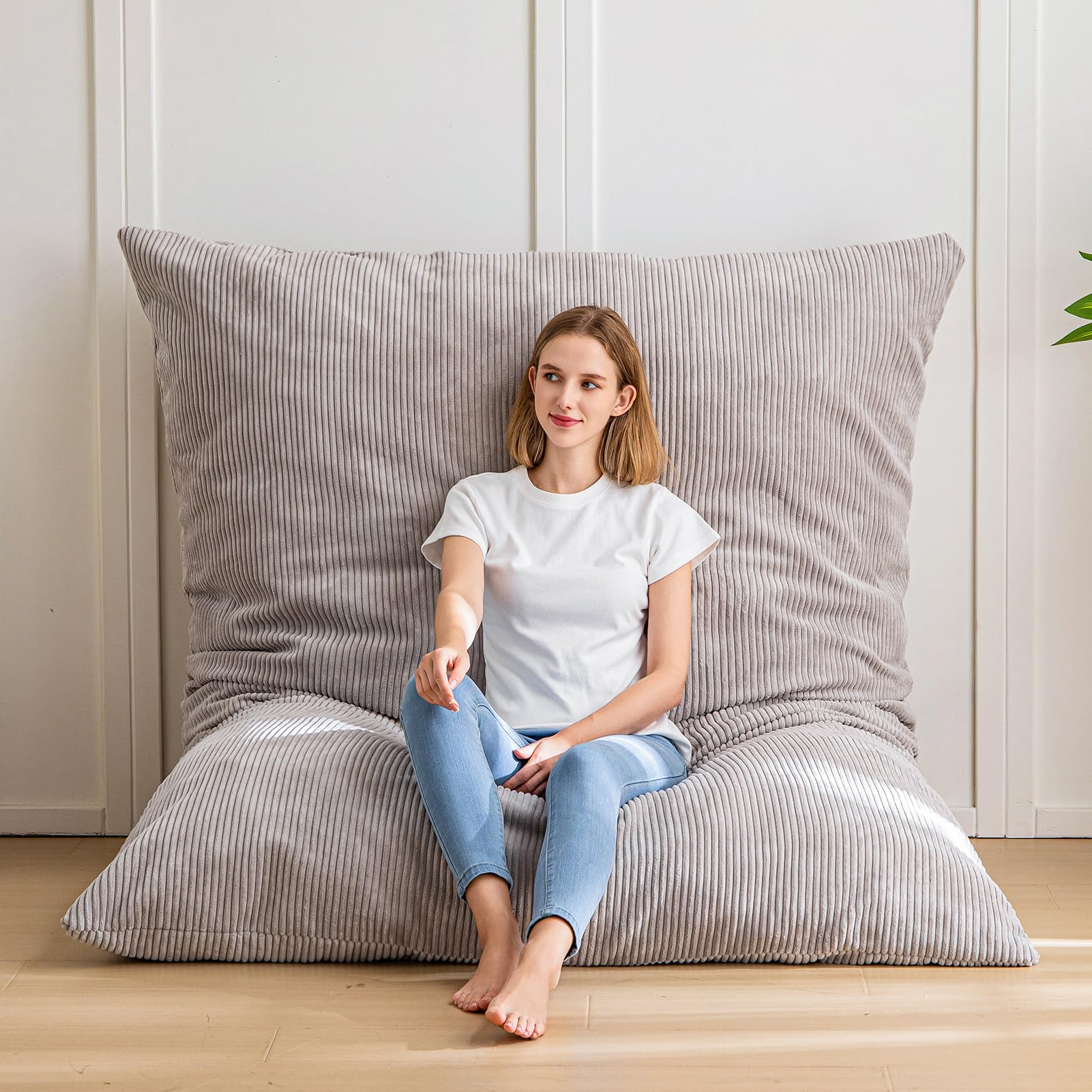 MAXYOYO 3-in-1 Bean Bag Chair - Giant Comfy Pillow Lounger for Living Room, Bedroom & Dorm - Soft Grey Memory Foam Furniture for Relaxing, Gaming & Reading