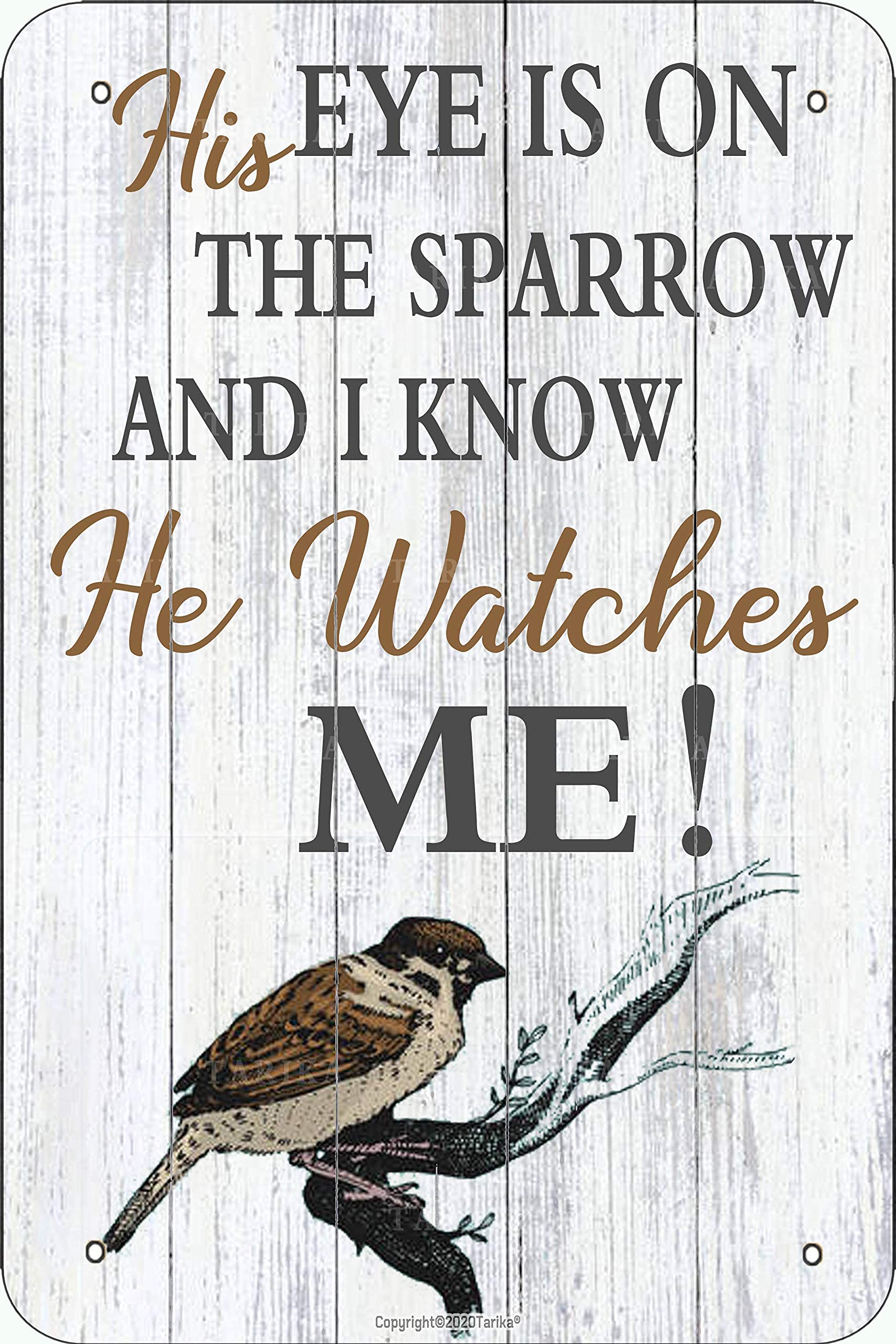 Vintage 'His Eye is On The Sparrow' Metal Wall Art Sign - 20x30cm Retro Home Decor for Living Room, Bedroom & Office - Inspirational Christian Gift Idea