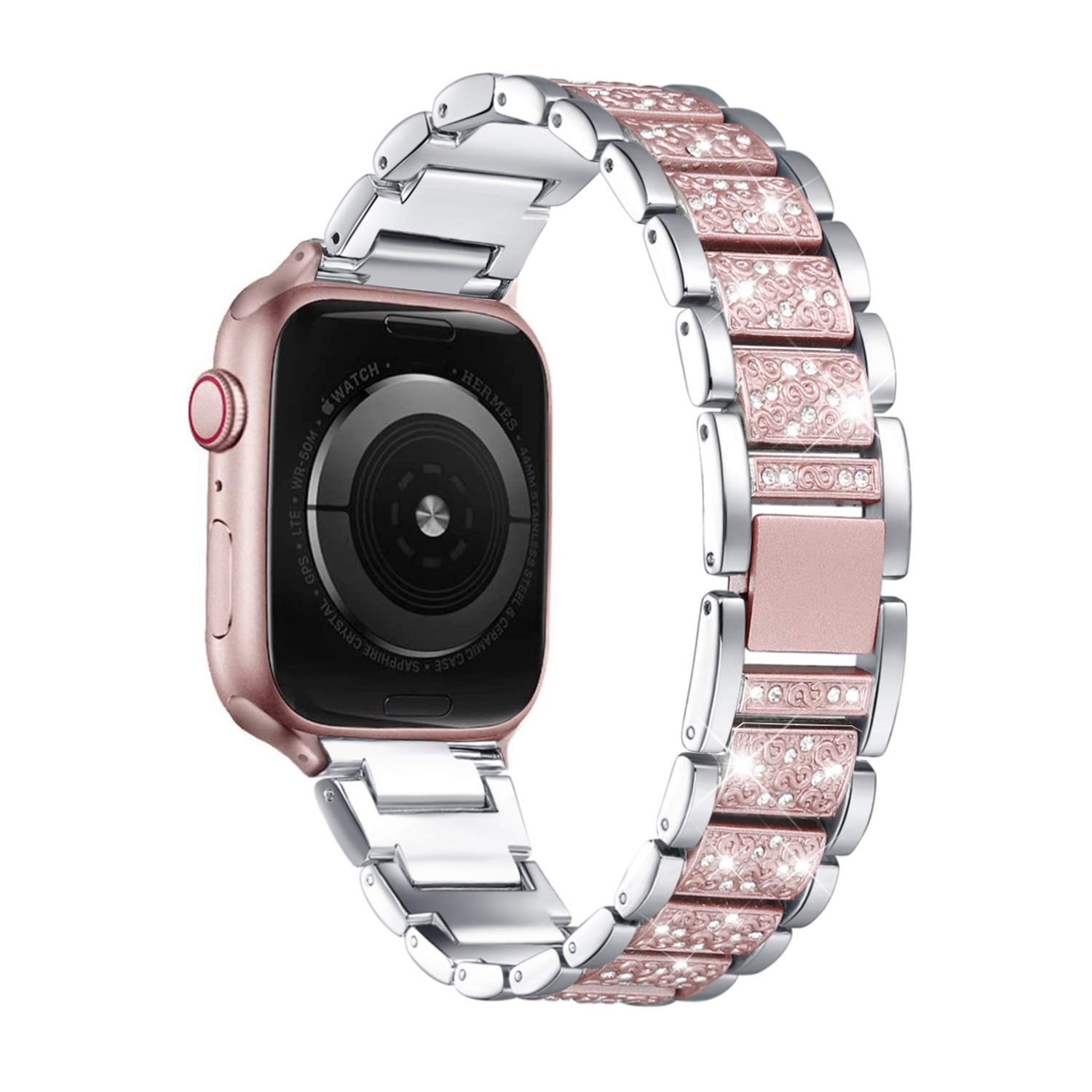 Sparkly Rhinestone Apple Watch Band 41mm 40mm 38mm Compatible with Series 8/7/6/5/4/3/2/1 - Elegant Silver & Rose Gold Metal Bracelet for Women - Perfect for Parties, Weddings & Formal Events