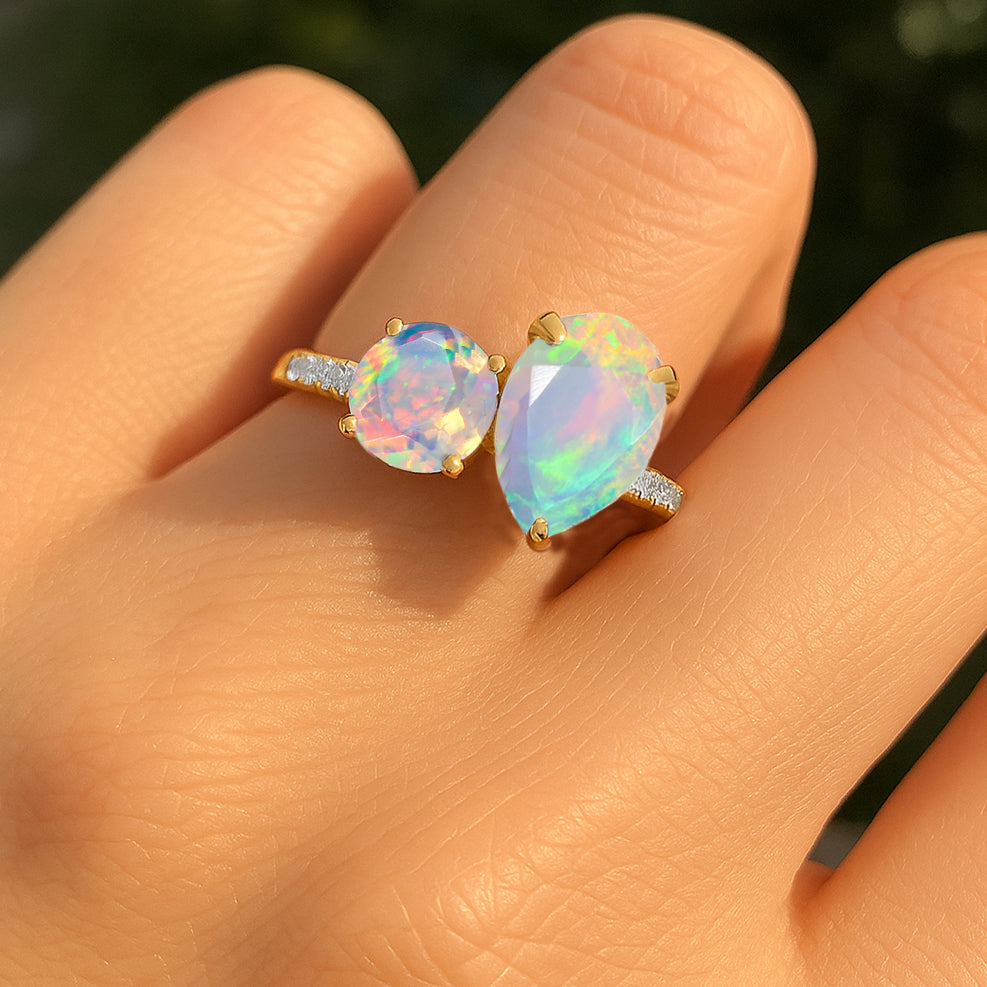 Natural White Opal Dual Stone Promise Ring for Women - Elegant & Durable Jewelry Gift for Her - Perfect for Anniversaries, Engagements & Special Occasions