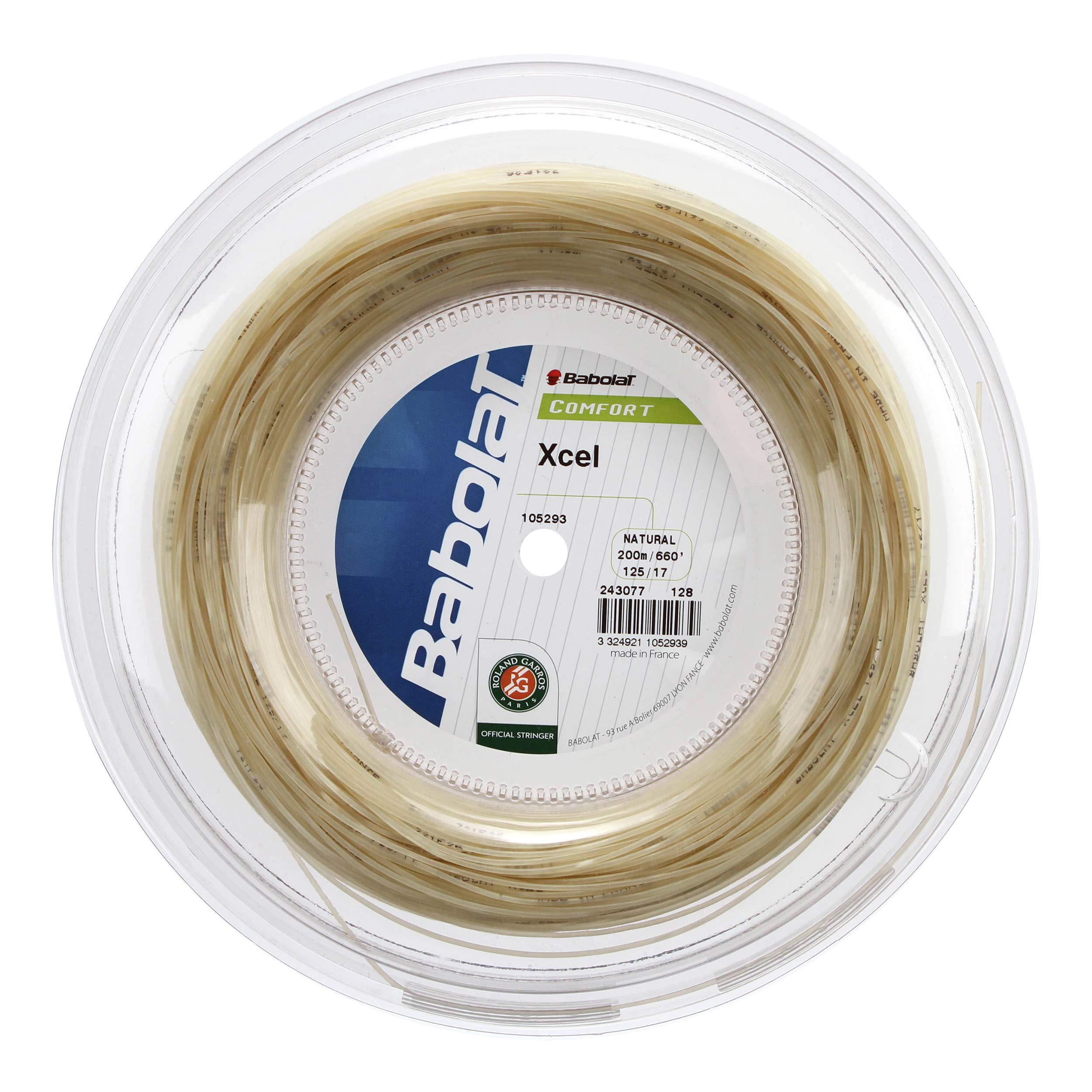 Babolat Xcel 17g (1.25mm) Natural Tennis String Reel - Premium Performance for Tennis Rackets | Perfect for Competitive Play & Stringing Services