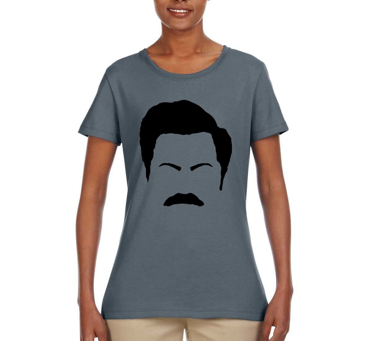 Ron Swanson Mustache Face Silhouette Graphic T-Shirt for Women - Parks and Recreation Pop Culture Fan Gift - Perfect for Casual Wear, Cosplay & TV Show Themed Parties