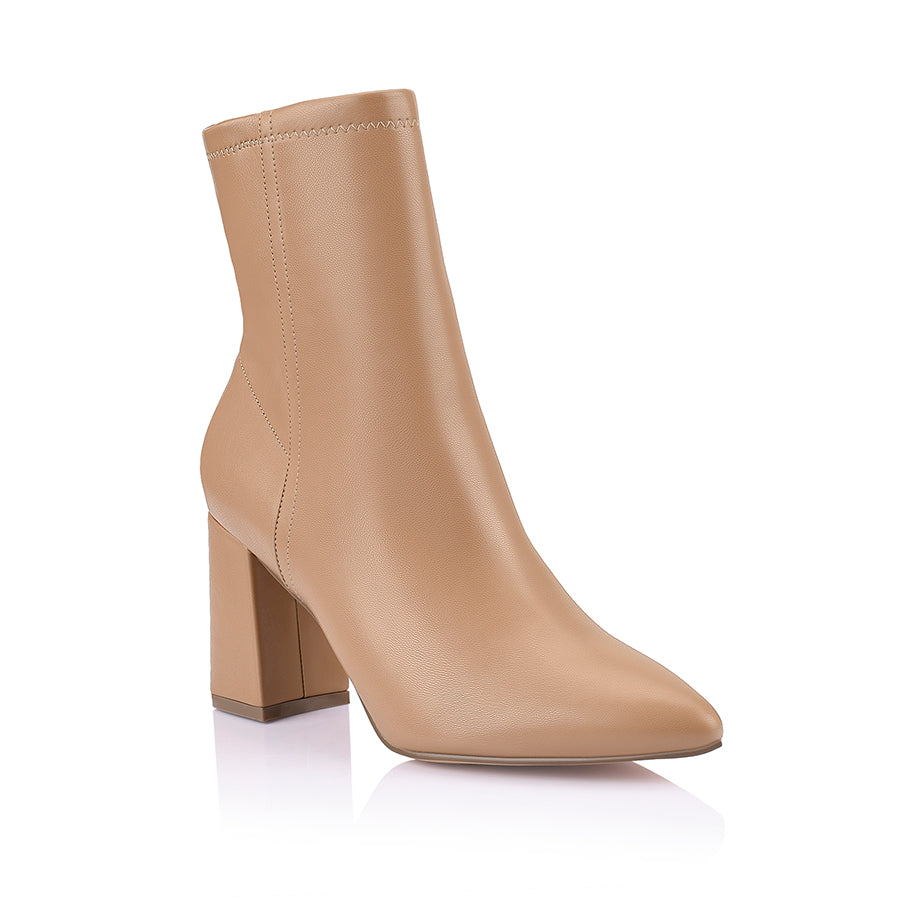 Max Stretch Ankle Boots for Women - Dark Camel Stretch Leather Comfortable Slip-On Booties for Casual Wear & Office Outfits