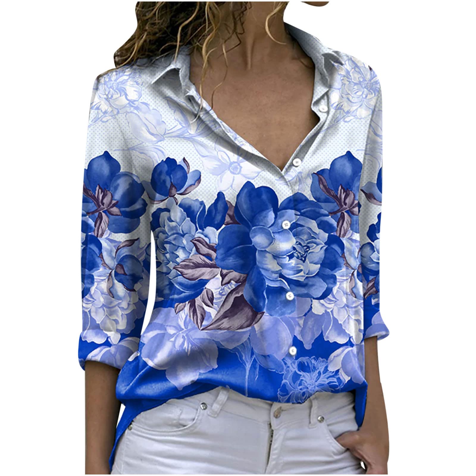 Sexy Women's Printed Long Sleeve Button-Down Shirt - Casual Fashion Tops with Turn-Down Neck for Work, Date Night & Everyday Wear