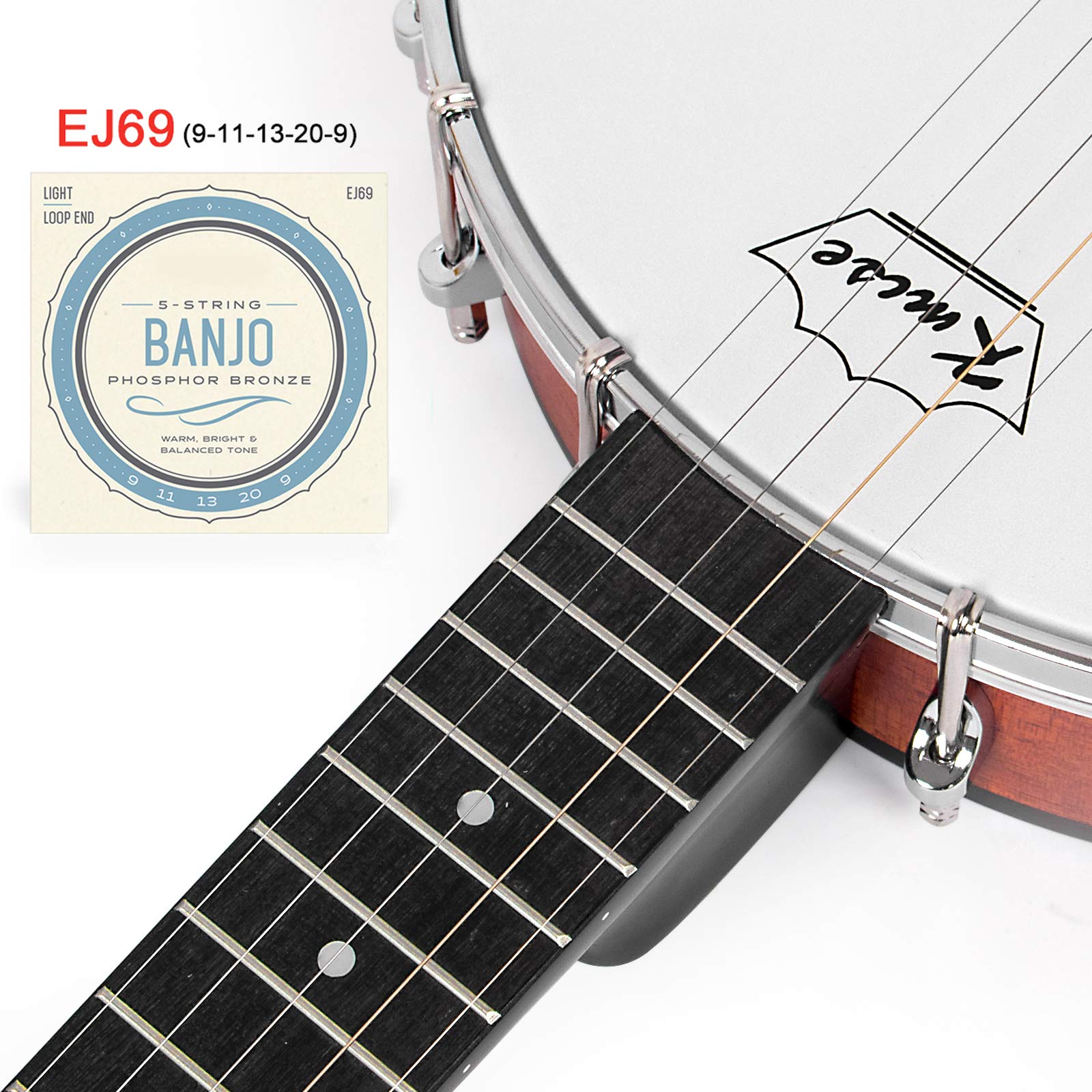 Kmise 5-String Banjo with 24 Brackets, Open Solid Back, Geared 5th Tuner & Arm Rest – Includes Gig Bag, Tuner, Strings, Strap, Picks & Wrench – Perfect for Beginners, Bluegrass & Live Performances