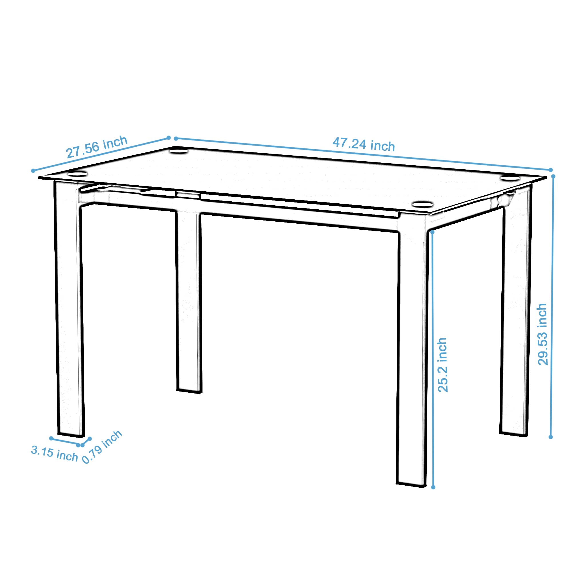 Knocbel Modern Rectangular Tempered Glass Dining Table with Sturdy Metal Frame - 170lbs Weight Capacity, Standard Height (Black) - Perfect for Small Space Dining Rooms, Kitchen Breakfast Nooks & Contemporary Apartments
