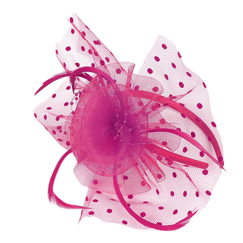 Elegant Women's Tea Party Hats & Fascinators - Vintage Gatsby Style Headpieces with Flowers for Bridal, Wedding, Derby & Special Occasions - Hot Pink Ascot Hats for Girls & Ladies