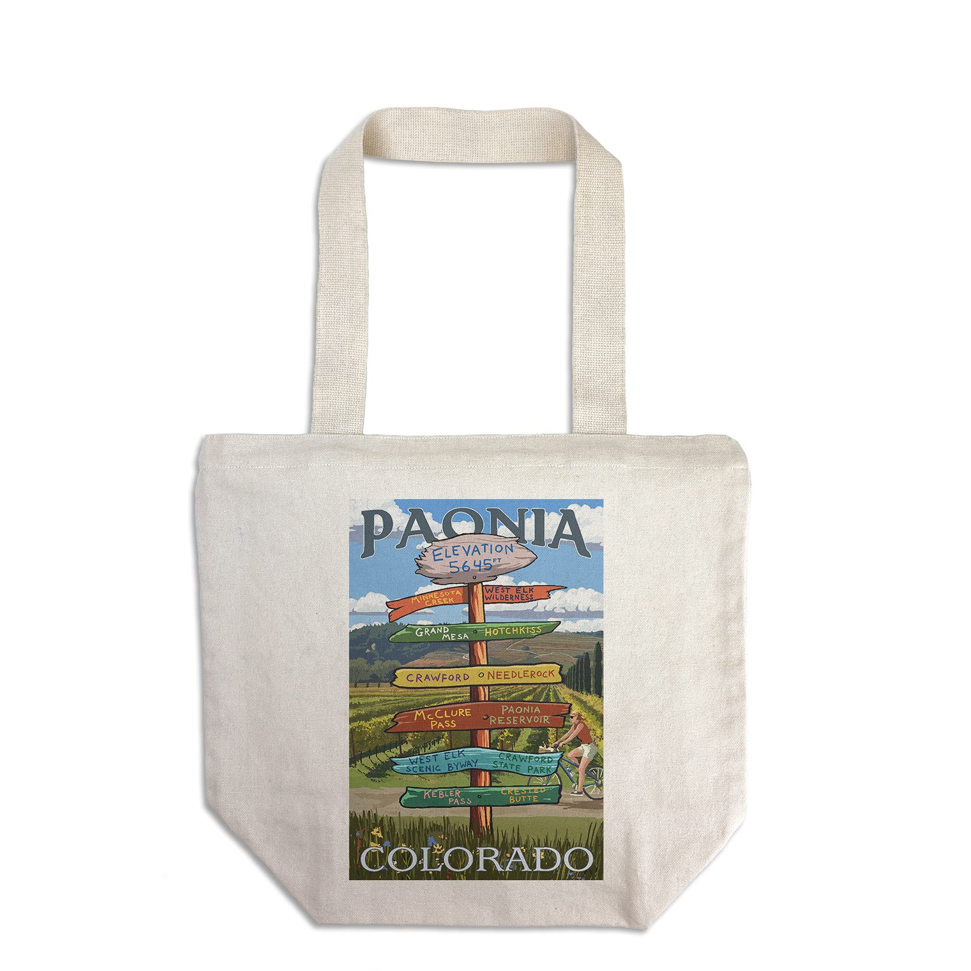 Lantern Press Paonia Colorado Destination Signpost Tote Bag - 100% Cotton Canvas Reusable Shopping Bag for Groceries, Beach & Travel