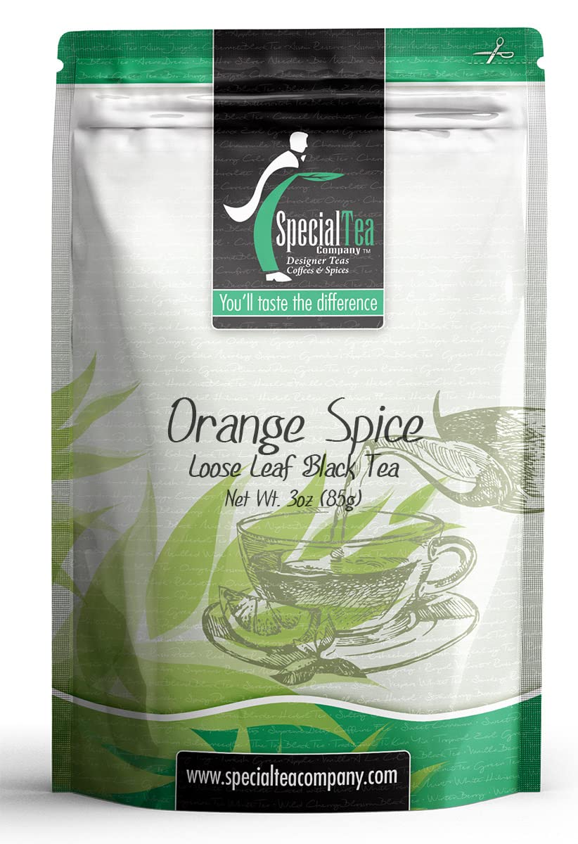 Premium Orange Spice Black Tea Loose Leaf - 3 Ounce (85g) - Handcrafted Blend with Natural Orange & Cinnamon - Perfect for Afternoon Tea, Gift Giving & Relaxation