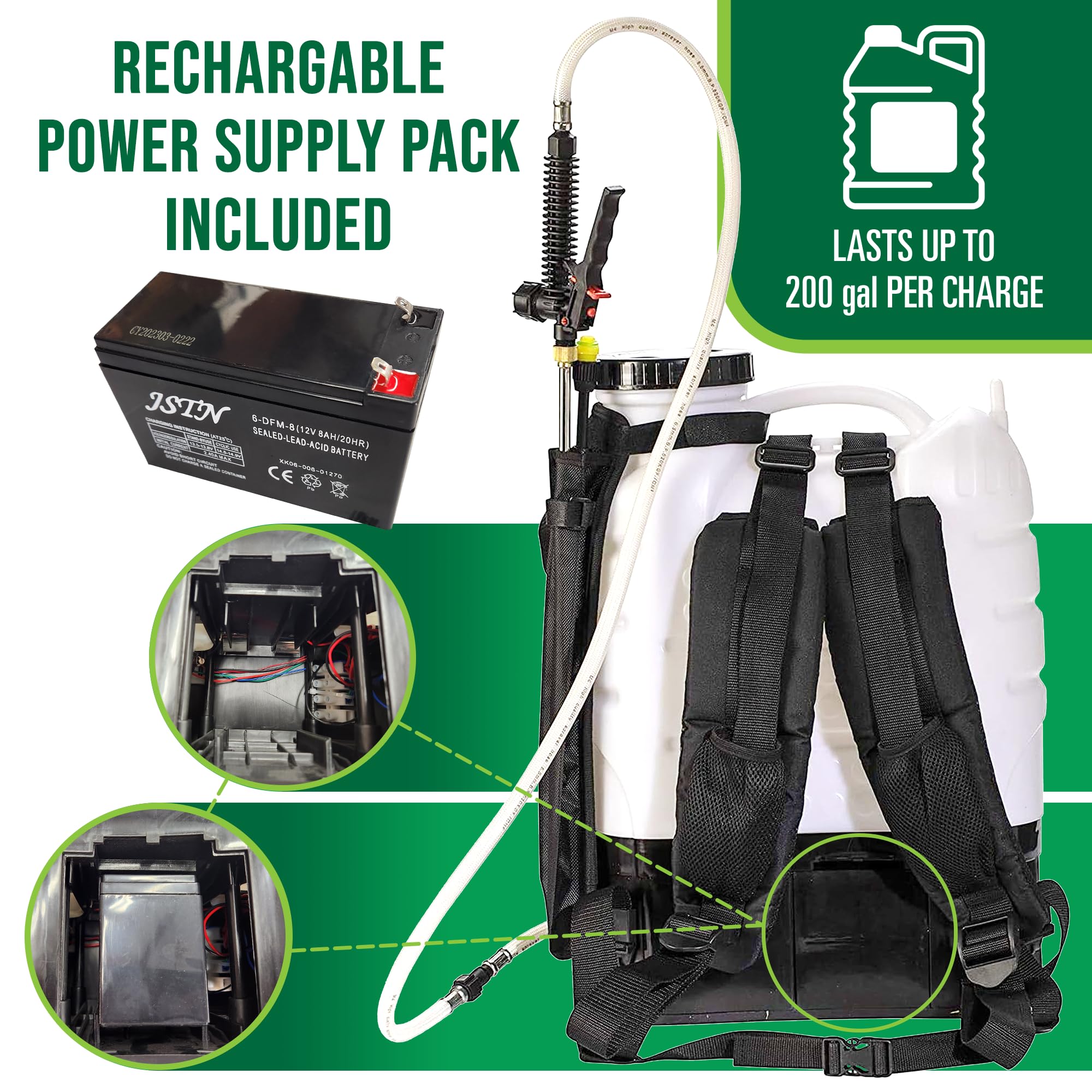 MY4SONS M4 4-Gallon Battery Backpack Sprayer - Cordless Garden Sprayer with 14-Inch Wheels, Spray Pistol, Adjustable Wand, 15ft Hose & Secure Strap - Rechargeable Power Supply - Perfect for Lawn Care, Weed Control & Outdoor Cleaning