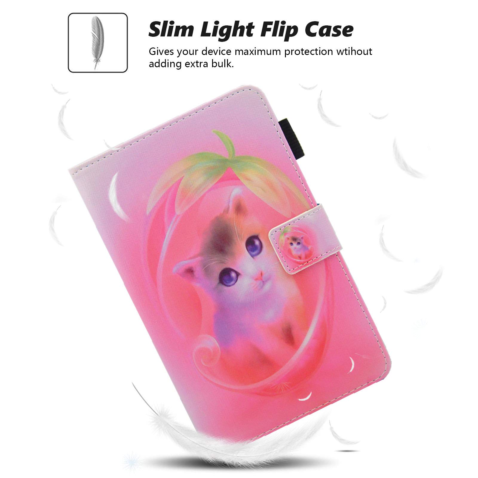 Dteck Protective Case for Amazon Kindle Fire 7 Inch Tablet (9th/7th/5th Gen, 2019/2017/2015) - Multi-Angle Stand Smart Wallet Cover with Auto Wake/Sleep - Pink Cat Design - Perfect for Reading, Travel & Home Use