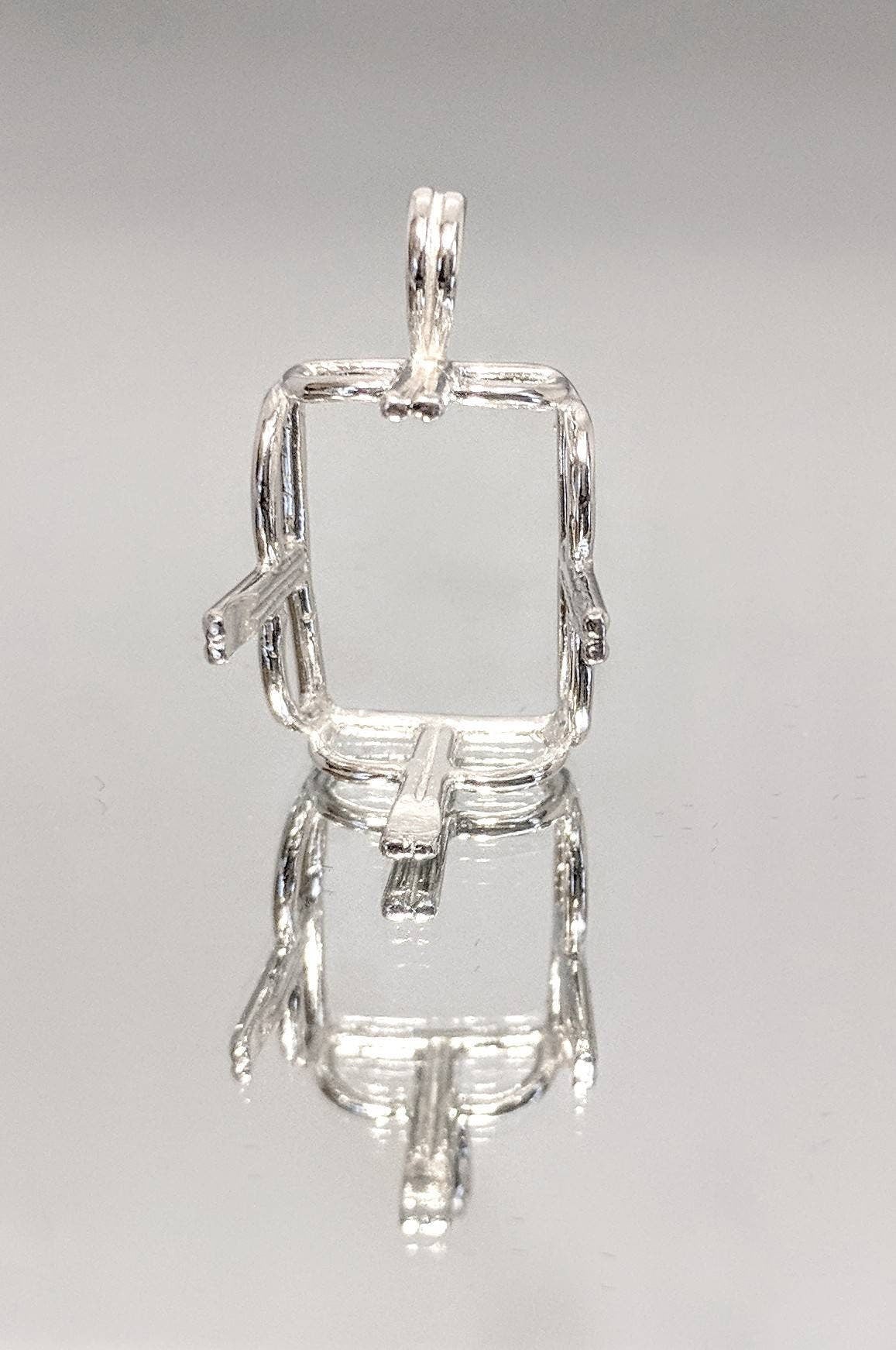 10x8mm & 20x15mm Emerald Cut Pendant Setting - Solid Sterling Silver or 14K Gold (Yellow/White) - Handcrafted in USA - Perfect for Engagement Rings, Anniversary Gifts & Jewelry Making