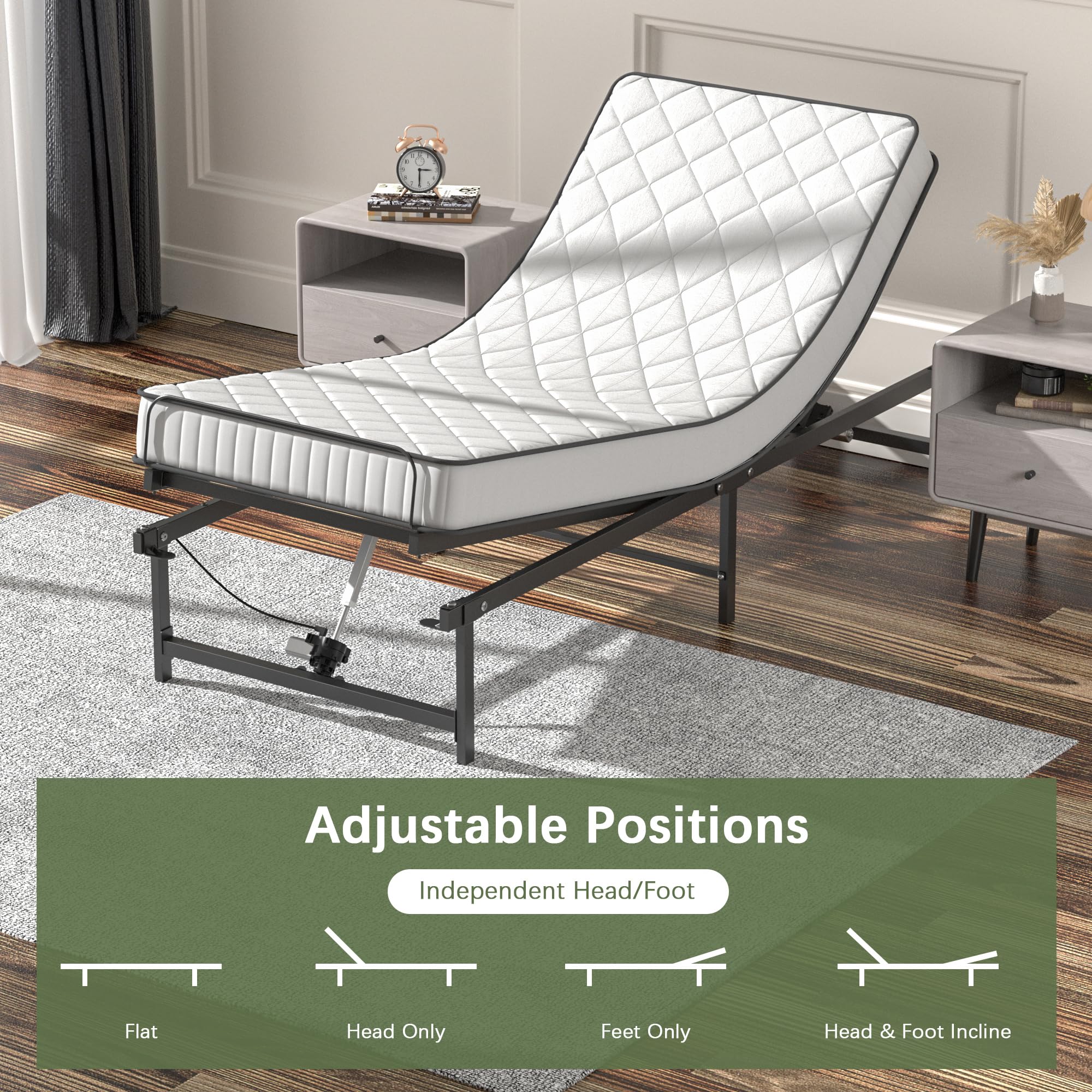 JAXPETY Adjustable Twin XL Bed Frame with Head & Foot Incline - Quiet Electric Adjustable Base with Remote Control, Fits Most Mattresses - Perfect for Home, Hospital & Elderly Care (Black)