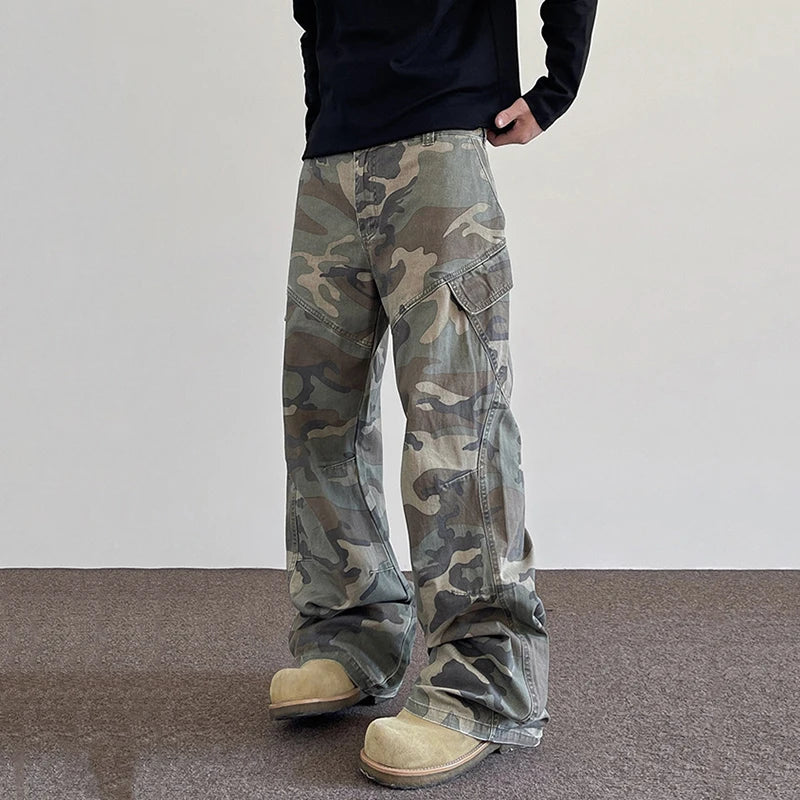 Men's American Style Cargo Pants - Camouflage Print, Wide Leg, Loose Fit Streetwear Trousers for Casual Wear | Perfect for Spring Outfits, Urban Fashion & Outdoor Activities