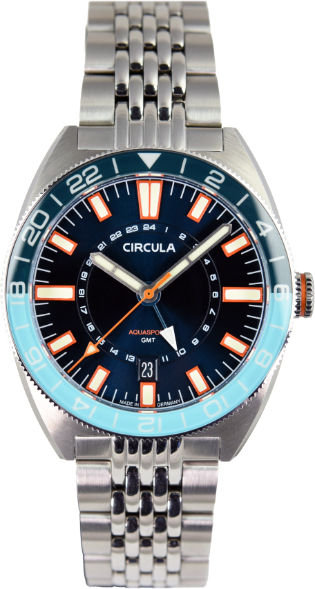 Pre-Owned Circula AquaSport GMT Blue Diver Watch - Luxury Swiss Automatic Dive Watch for Men, Water Resistant to 200M - Perfect for Scuba Diving, Sailing & Outdoor Adventures