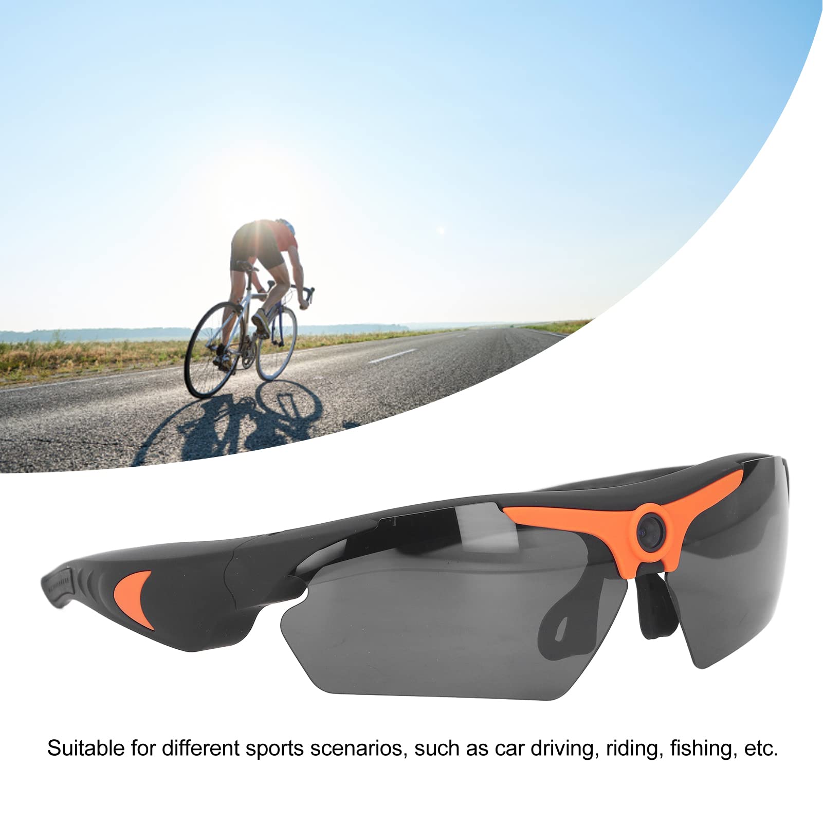 1080P HD Video Recording Camera Glasses with 256GB Support - Orange Sports Sunglasses for Cycling, Driving, Hiking, Fishing & Hunting | Hands-Free Action Camera for Outdoor Adventures