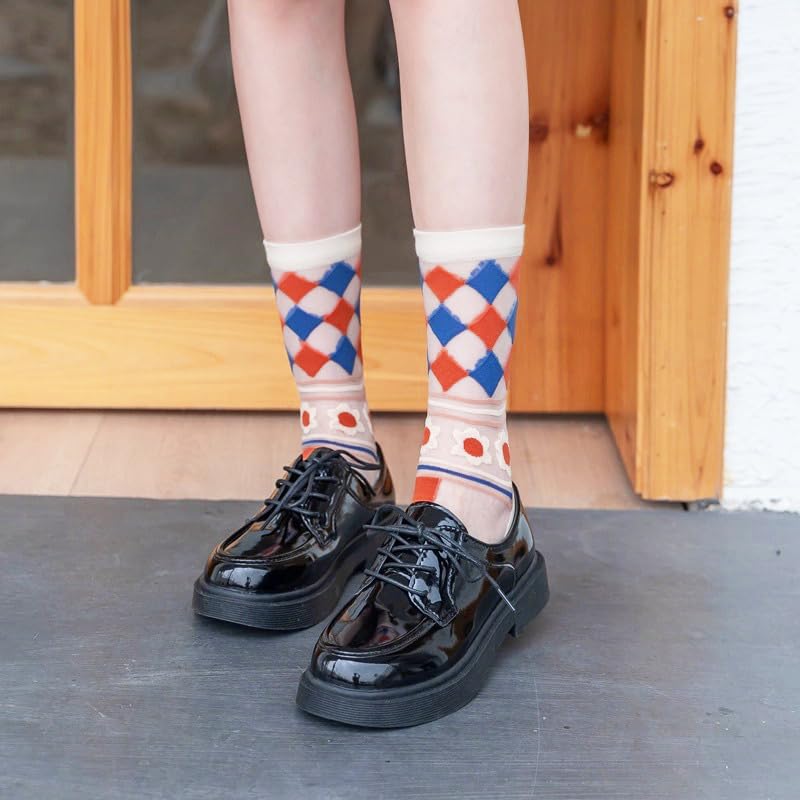 Women's Sheer Socks - 5 Pairs Summer Transparent Thin Mesh Lace Jacquard Crystal Glass Socks for Casual, Office & Party Wear - Breathable & Elegant Footwear