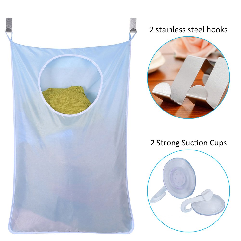 MIFXIN Over The Door Hanging Storage Organizer - Large Capacity Closet & Bathroom Organizer with 2 Hooks - Space Saving Laundry Hamper Bag (Blue) | Perfect for Bedroom, Bathroom, Closet & Dorm Organization