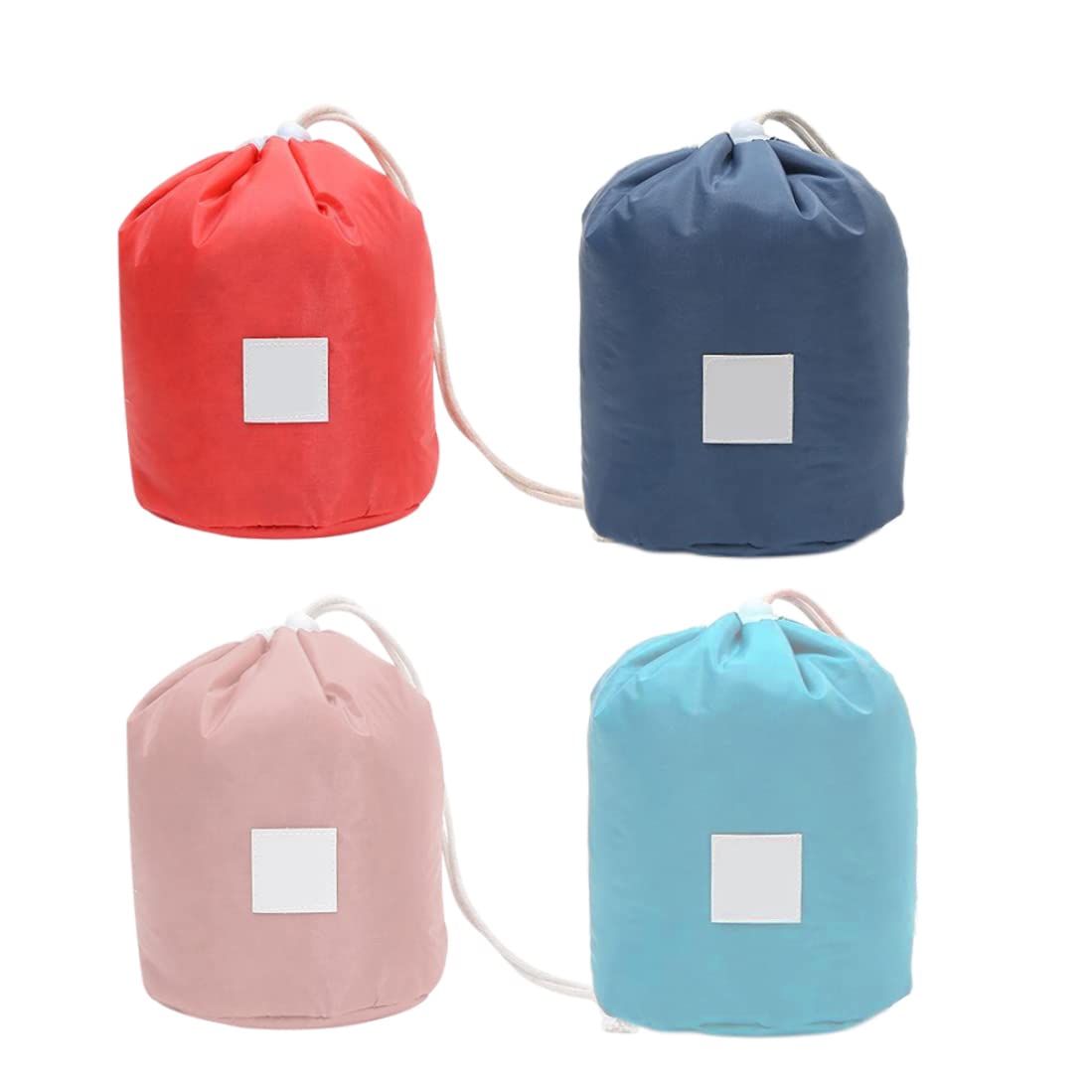 Waterproof Drawstring Barrel Makeup Bags - 4PCS Foldable Travel Cosmetic & Toiletry Organizer for Women | Perfect for Gym, Beach, Camping & Daily Essentials Storage