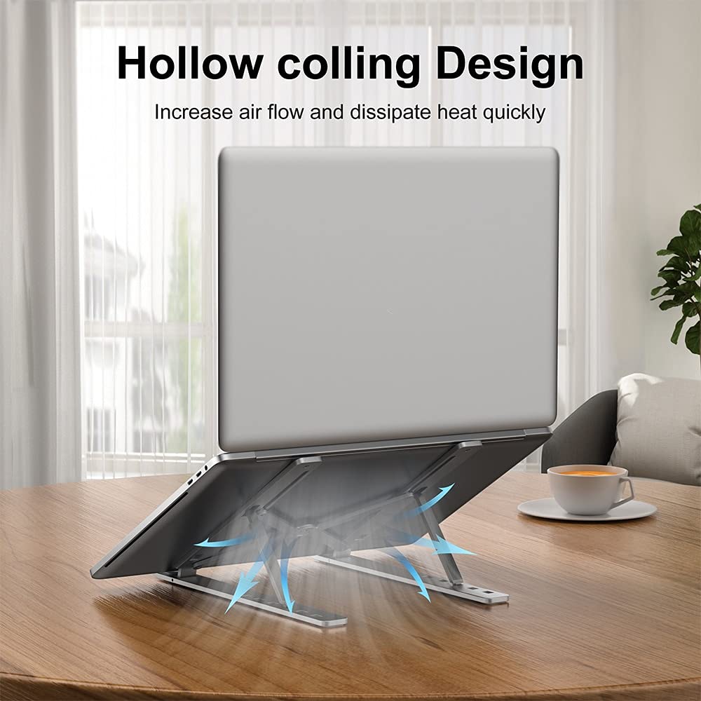 Portable Aluminum Foldable Laptop Stand - Adjustable Notebook Base Holder for Ergonomic Computer Support, Black - Ideal for Home, Office, and Travel Use