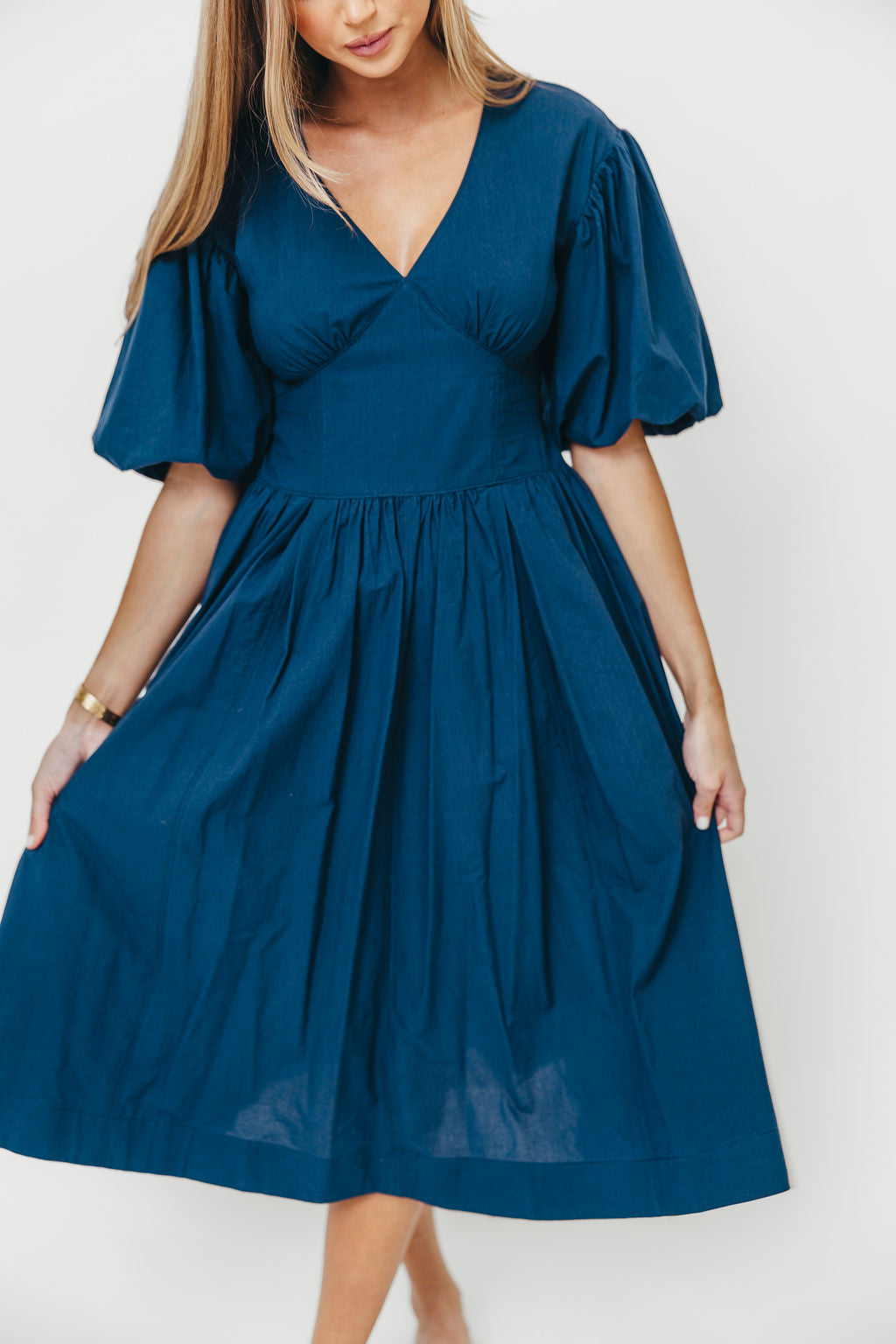 Gayle Midi Dress in Dark Navy - Flattering A-Line Women's Dress for Casual Wear, Office & Date Night | Plus Size Options Available