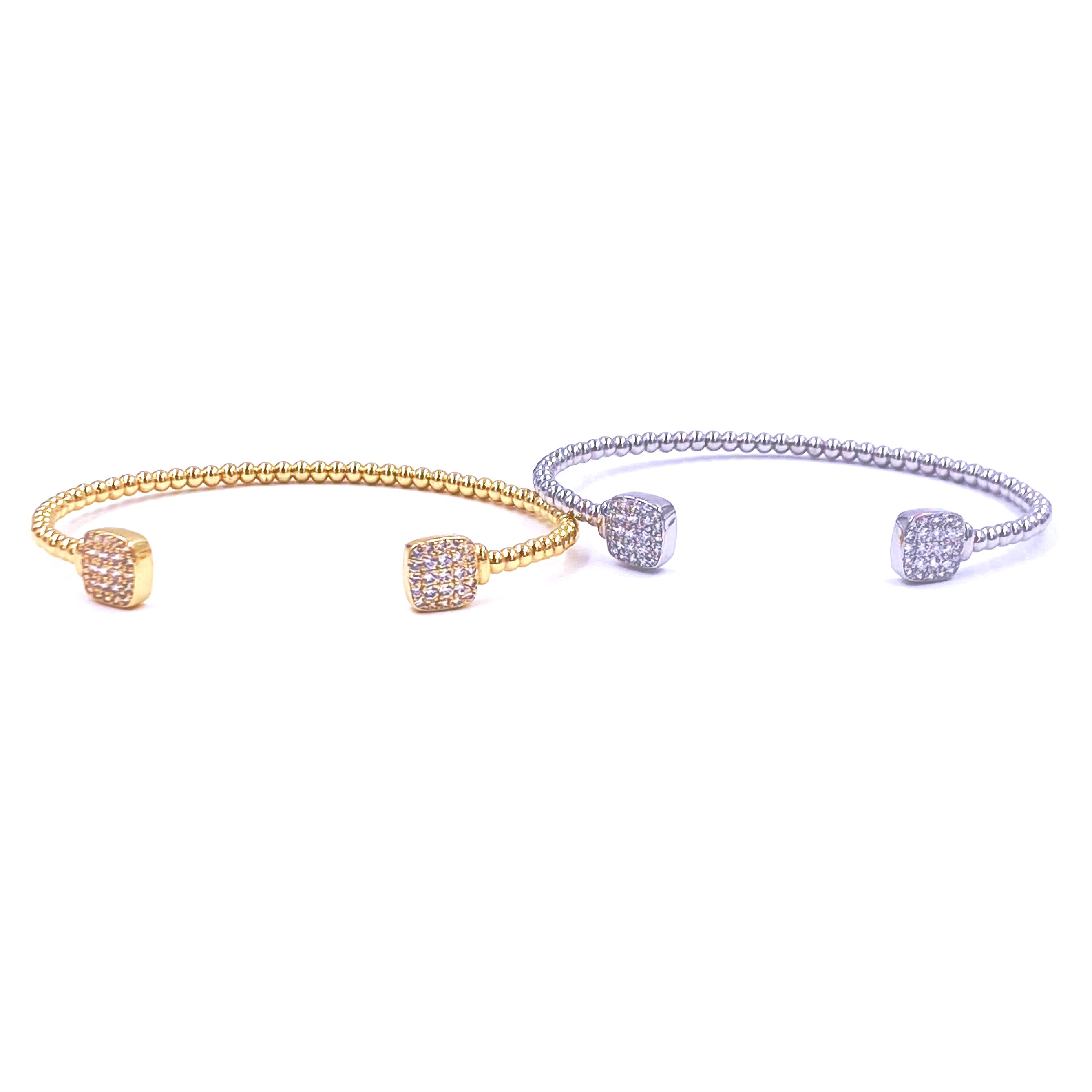 Ashley Gold Stainless Steel Princess Cut CZ Open Bangle Bracelet for Women - Elegant Jewelry Gift for Birthday, Anniversary & Special Occasions