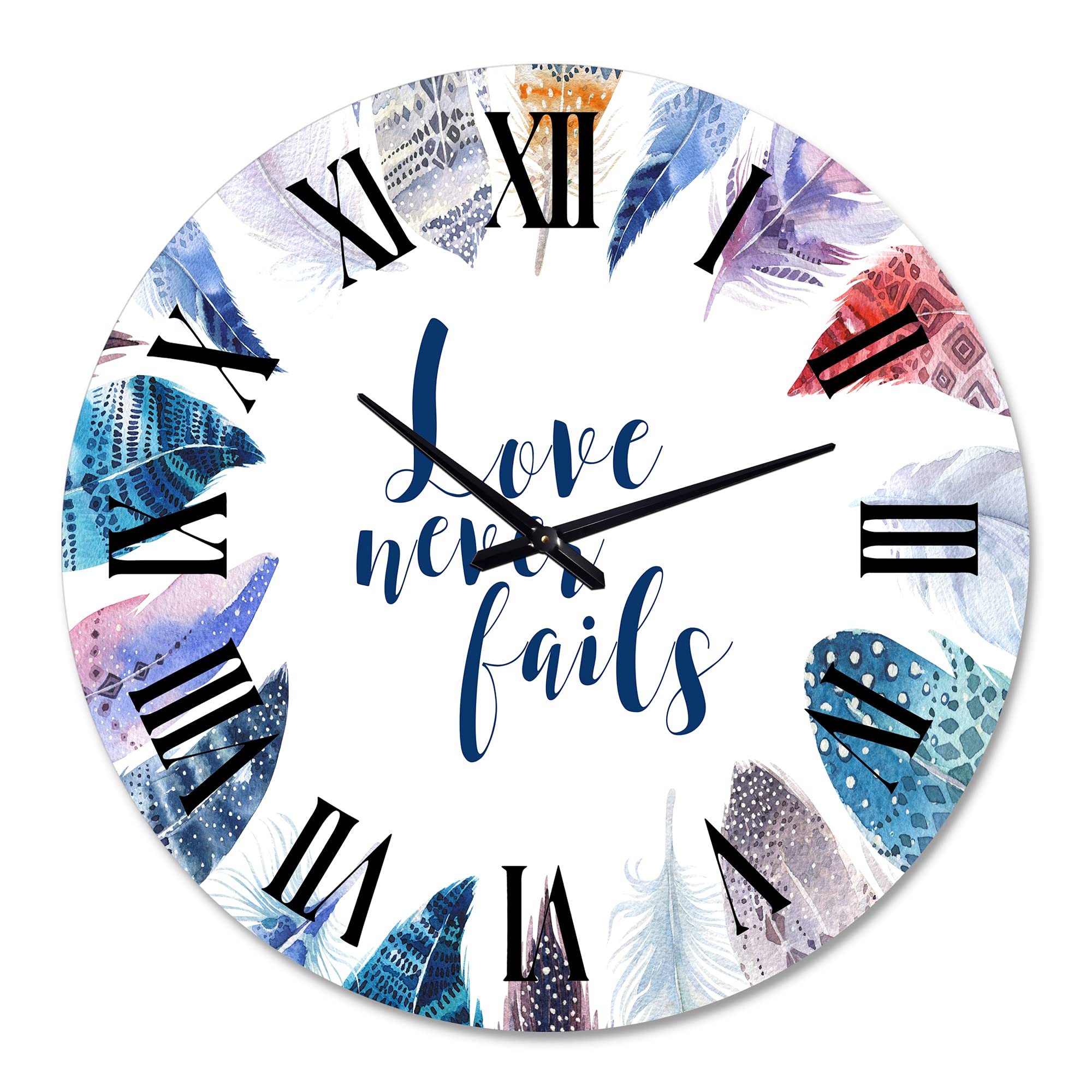 Bohemian Wall Clock with Feather Design & Inspirational Quote - Large Decorative Clock for Kitchen, Living Room, Bedroom - Perfect for Boho Home Decor & Gift Giving