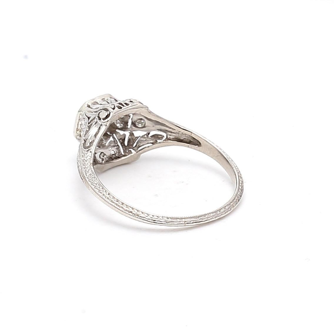 0.84 Carat Round Brilliant Cut H VS1 Diamond Engagement Ring in 14K White Gold, Art Deco Style for Wedding, Proposal & Anniversary Gifts
