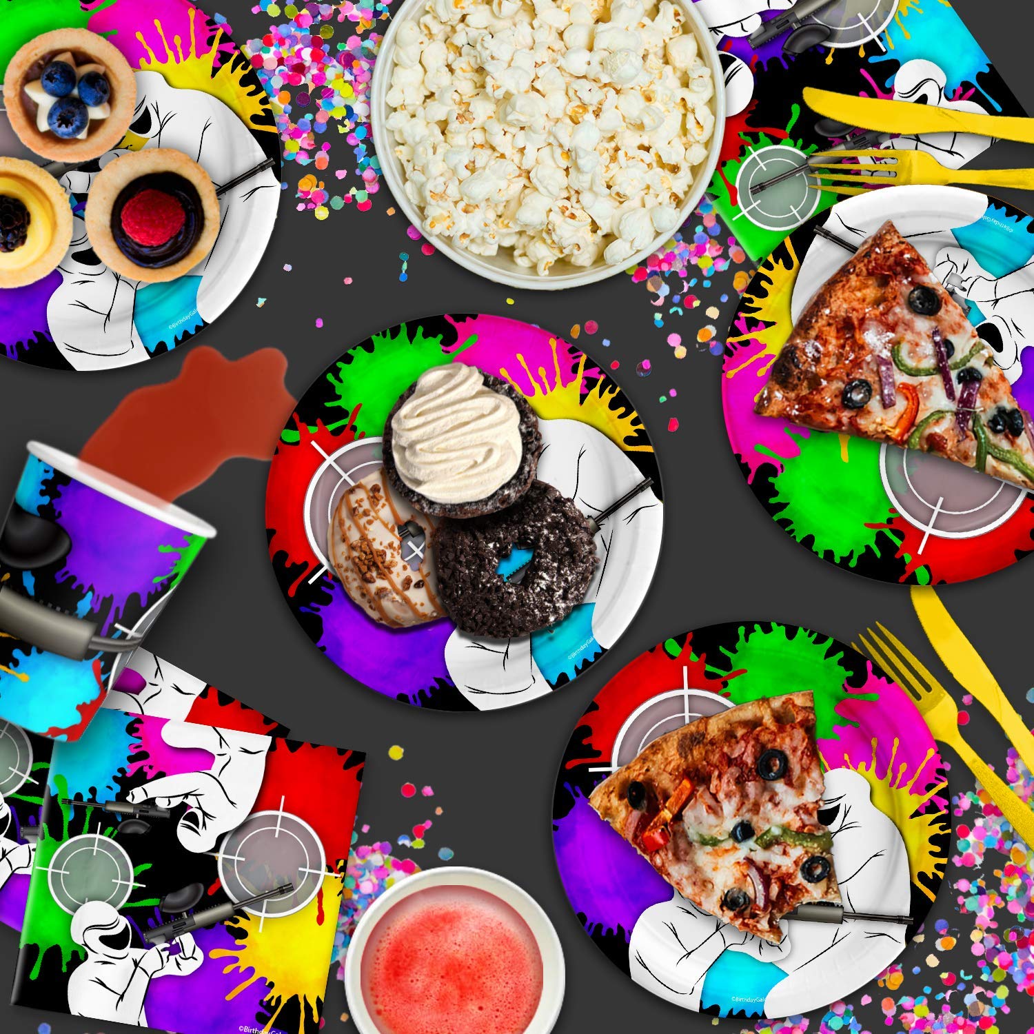 Paintball Party Supplies Set - 16-Piece Tableware Kit with Plates, Napkins & Cups for Birthday Celebrations & Themed Events