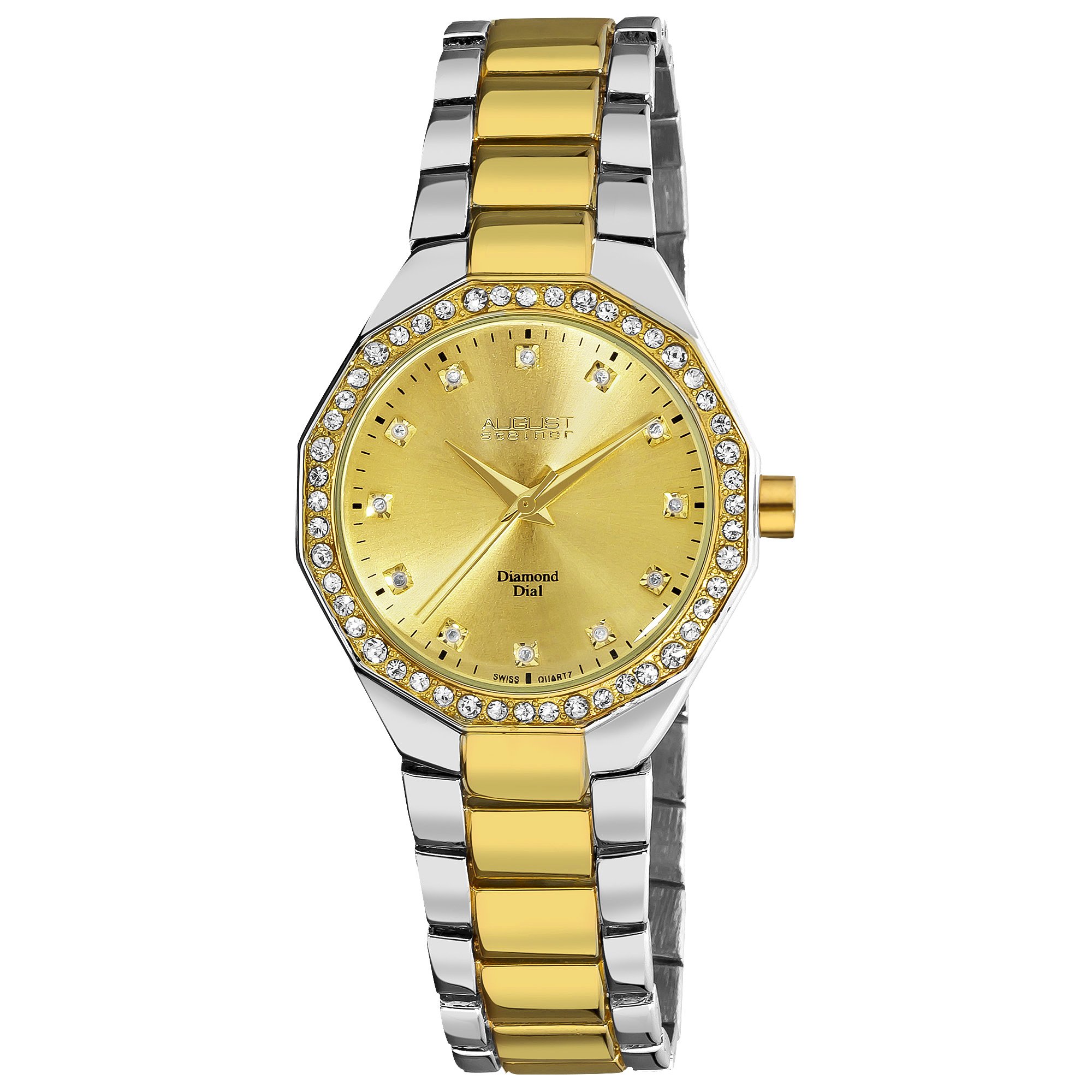 August Steiner Women's Diamond Pink Watch - 12 Genuine Diamonds, Crystal Bezel, Stainless Steel Bracelet - AS8044 | Elegant Dress Watch for Women, Perfect for Parties, Weddings & Special Occasions
